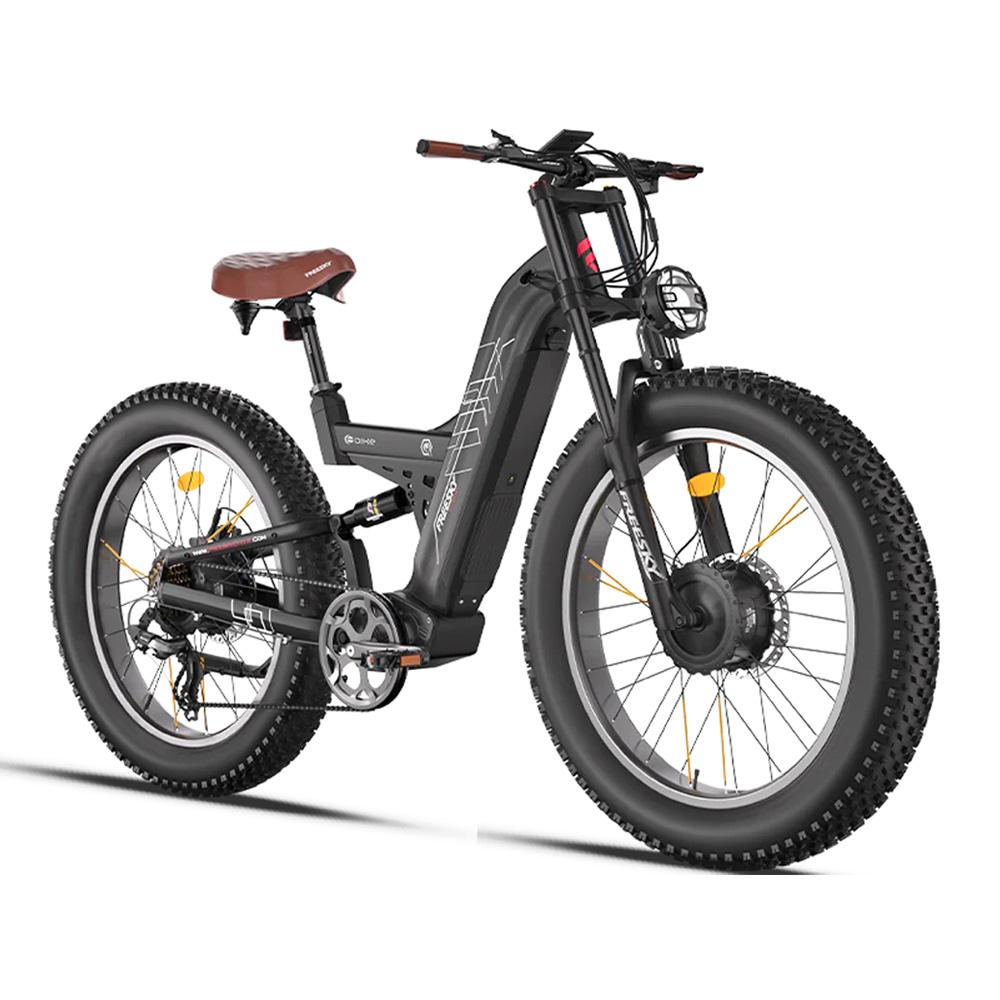Bicicleta Elétrica de Montanha Freesky M530 Pneu Gordo, 2x1000W, 48V 30Ah, Garfo de Suspensão Downhill + Suspensão Traseira, Pneu 26"x4", Freios Hidráulicos, Suporte para APP