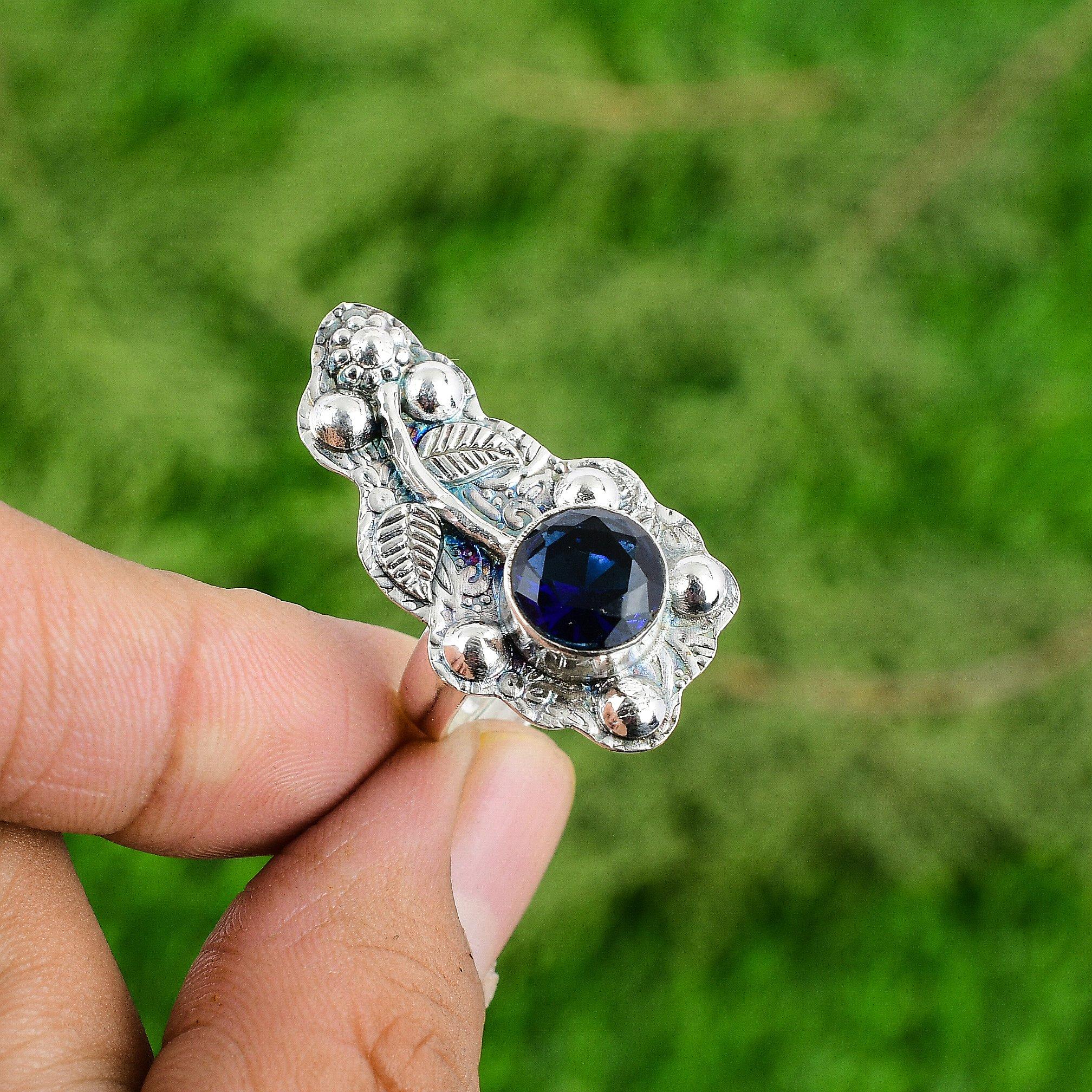 Tanzanite Quartz Stone Sterling Silver Trendy Statement Wife Flower Ring Jewelry