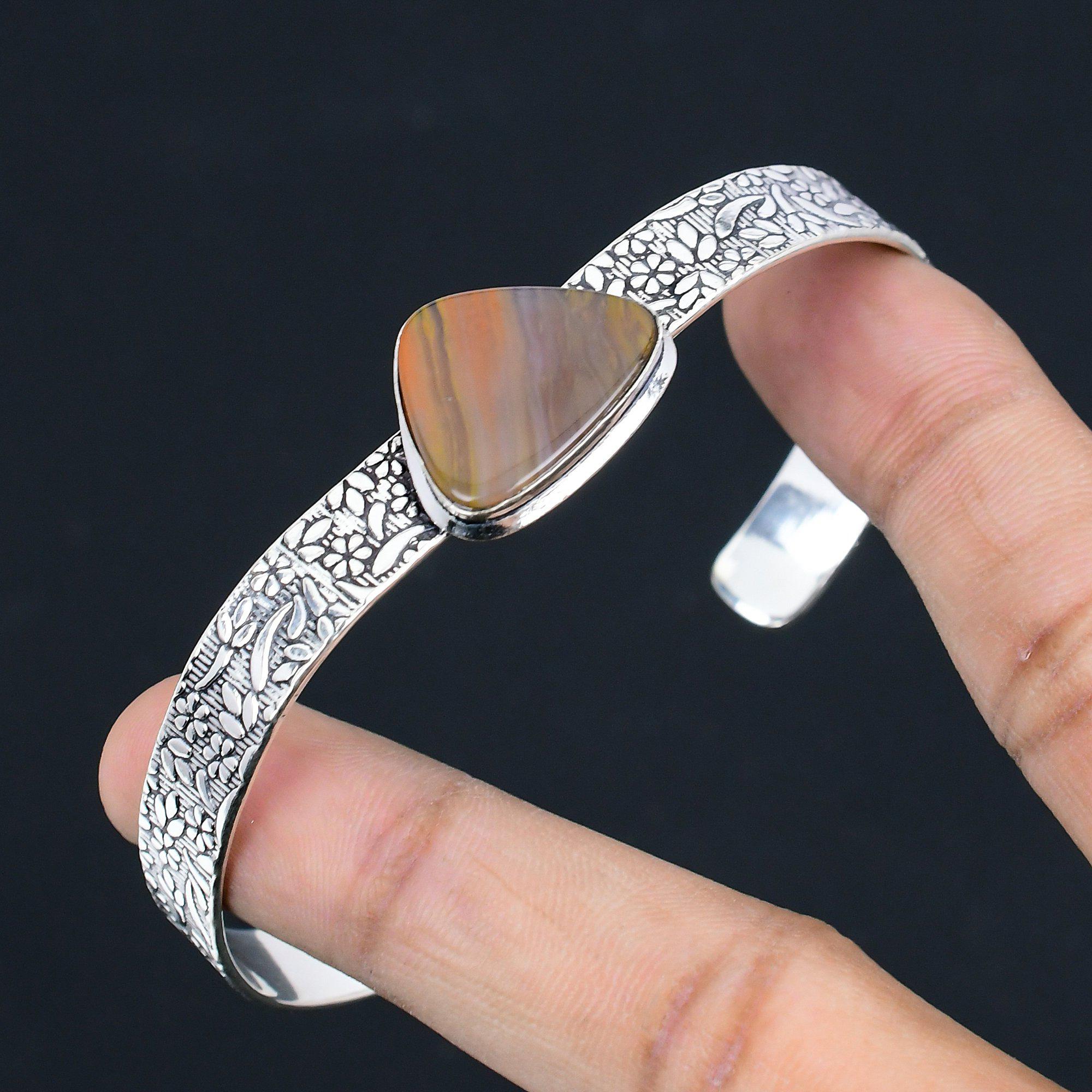 Argent 925 Jaspe Paysage Naturel Fiançailles Mère Anniversaire Mariage Bracelet