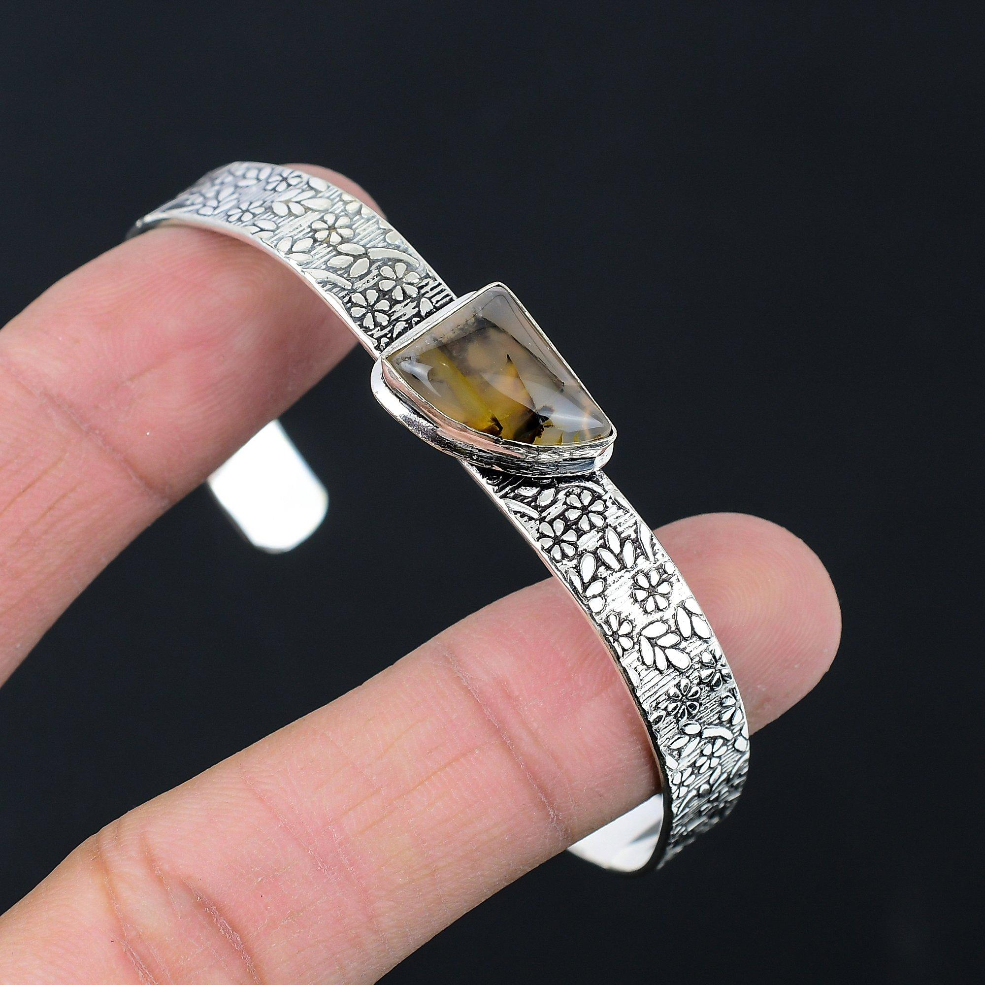 925er Sterlingsilber Natürlicher Montana-Achat Handgefertigt Verlobung Neues Armreif-Armband