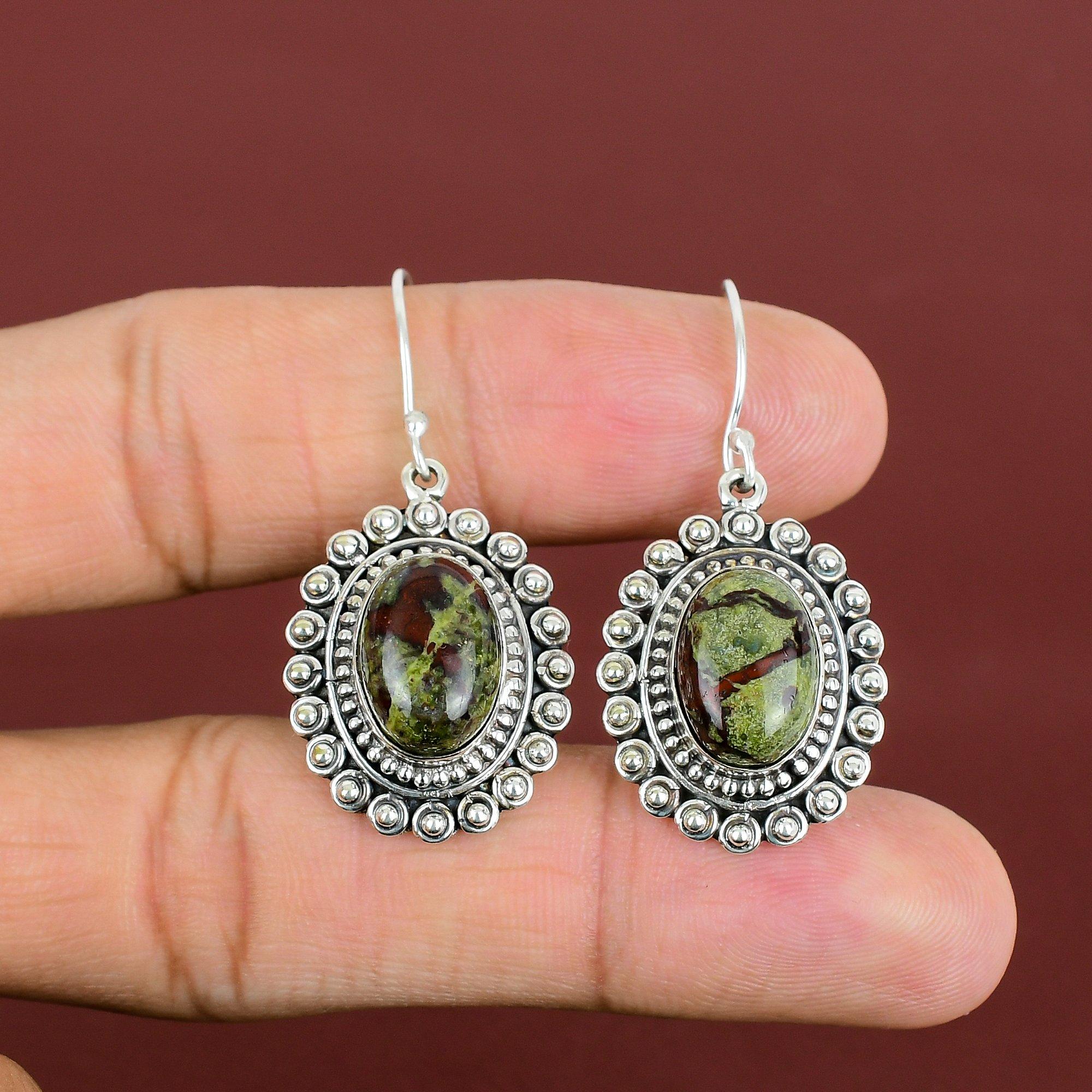 Dragon Bloodstone Earring Gemstone Earring 925 Sterling Silver Earring Handmade Vintage Earring Decent Jewelry Women  Earrings Gifts For Her