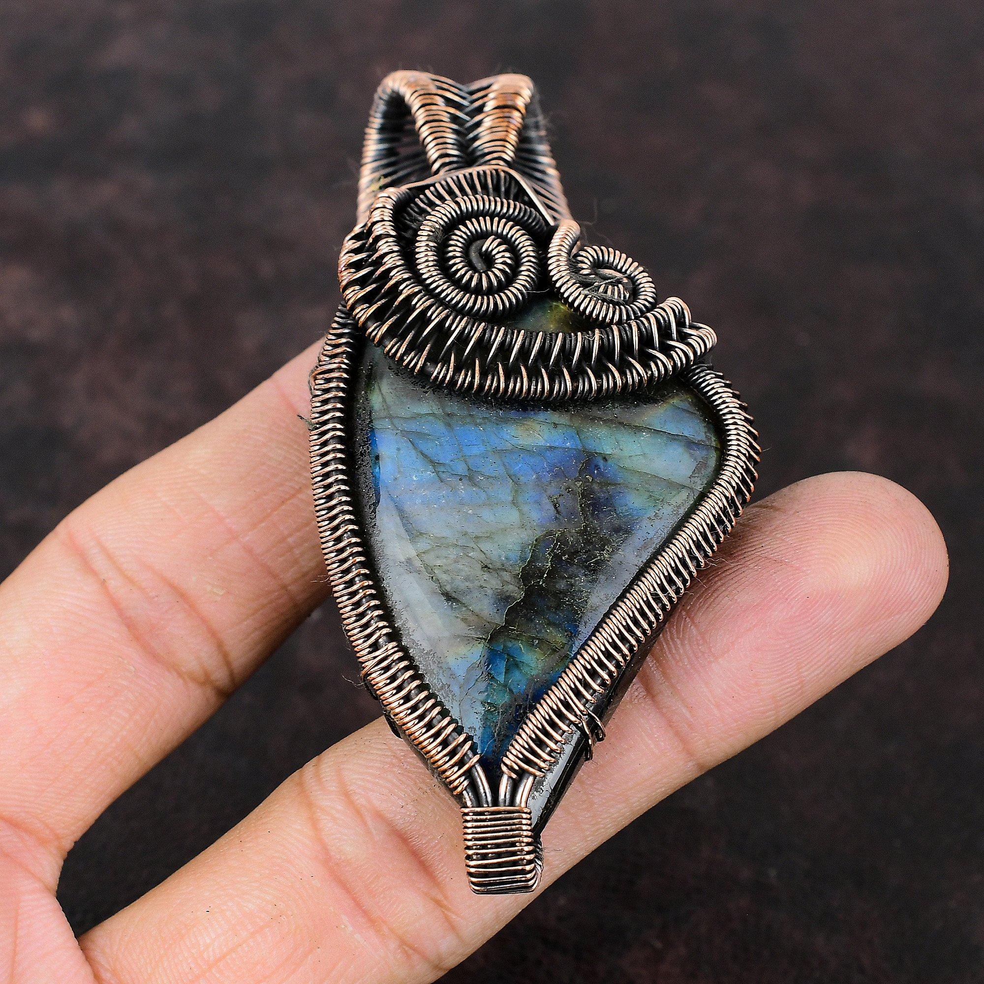 Labradorite Pendant Copper Wire Wrapped Pendant Labradorite Jewelry Handmade Pendant Designer Copper Jewelry Wire Wrapped Gemstone Pendant
