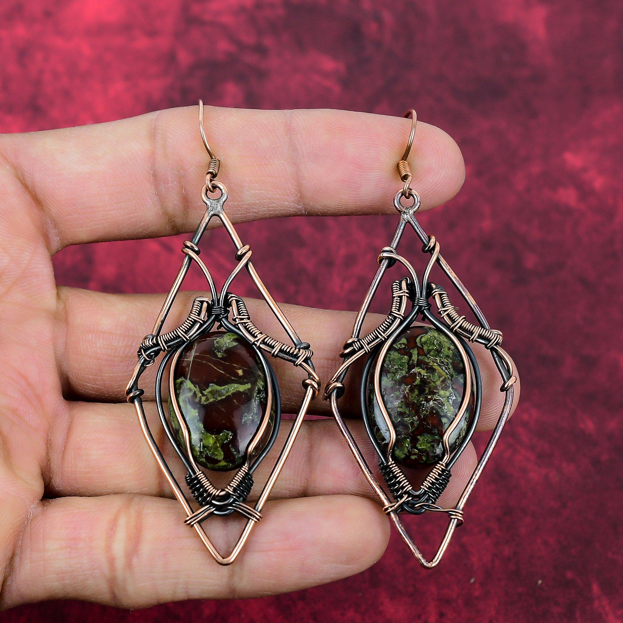Drachenblutstein Ohrring Kupferdraht Gewickelter Ohrring Edelstein Ohrring Drachenblutstein Schmuck Für Geschenke Handgemachte Ohrringe Kupferschmuck