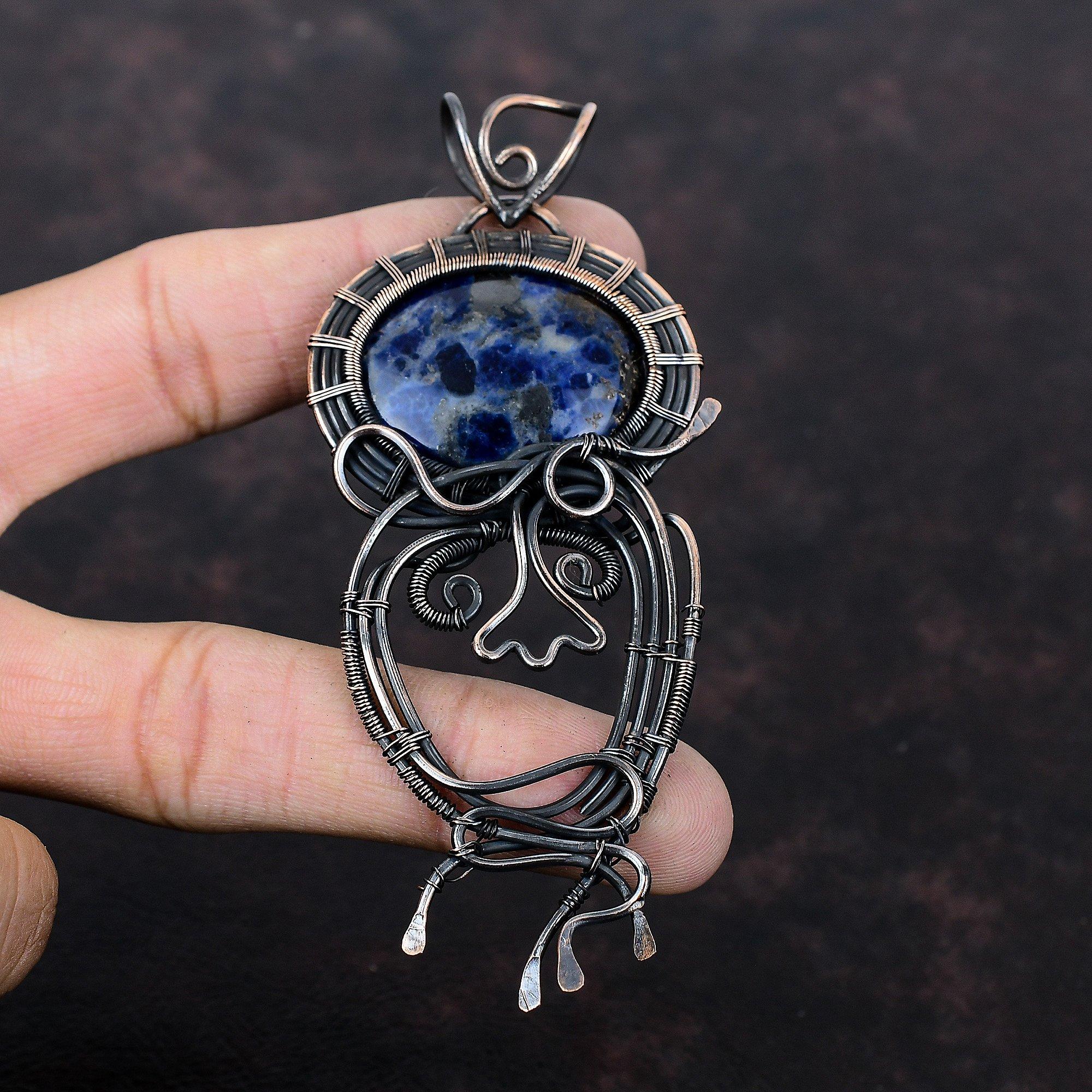 Sodalite Pendant Copper Wire Wrapped Pendant Gemstone Jewelry Birthstone Pendant Copper Wire Jewelry Gift For Her Handmade Brand New Pendant