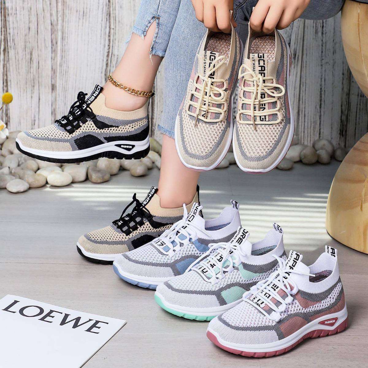 Women's Lightweight and Breathable White Sports Shoes - Comfortable Low Cut Lace Up Casual Walking Shoes, Outdoor Travel Shoes
