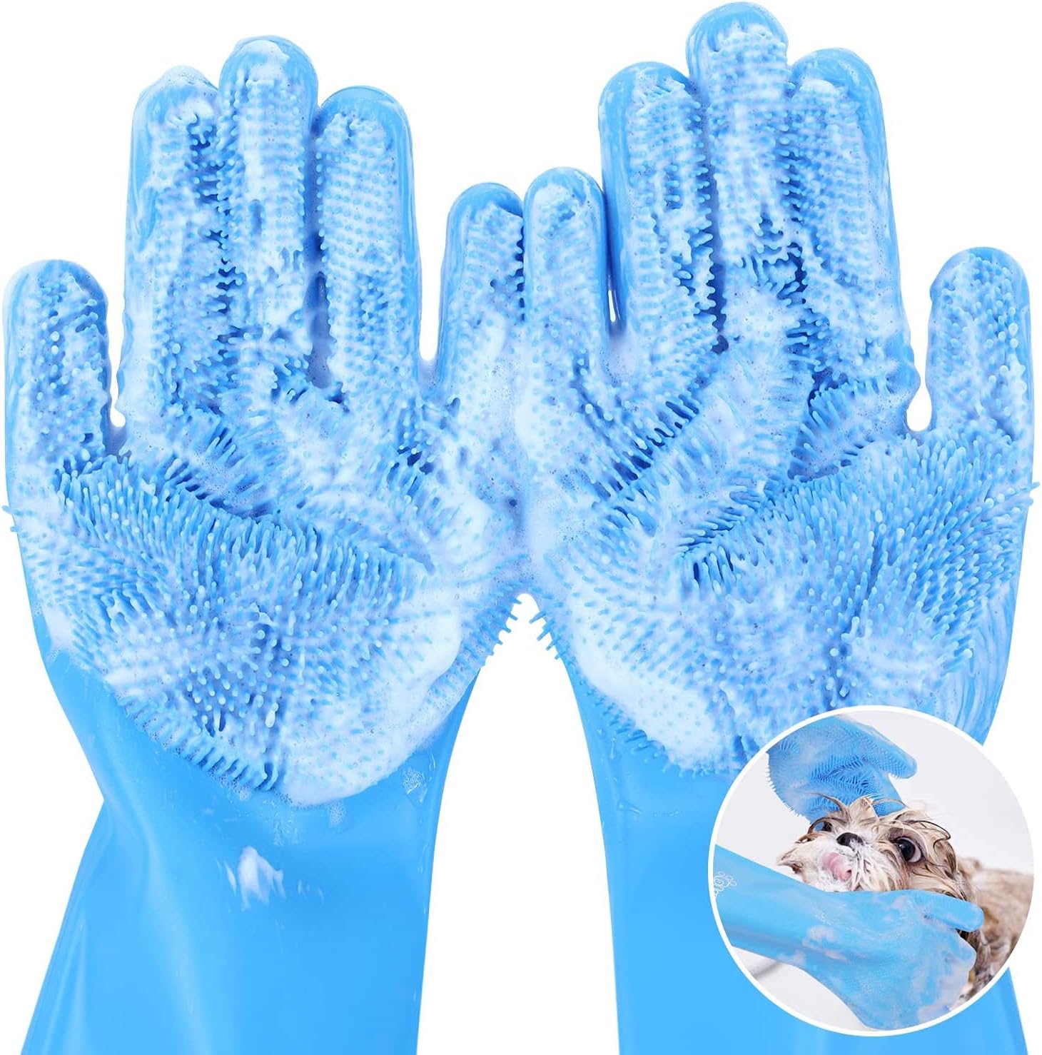 Pet Grooming Gloves - Heat Resistant Silicone Gloves with High-Density Teeth, Enhanced Five Finger Design for Bathing and Massaging Dogs and Cats