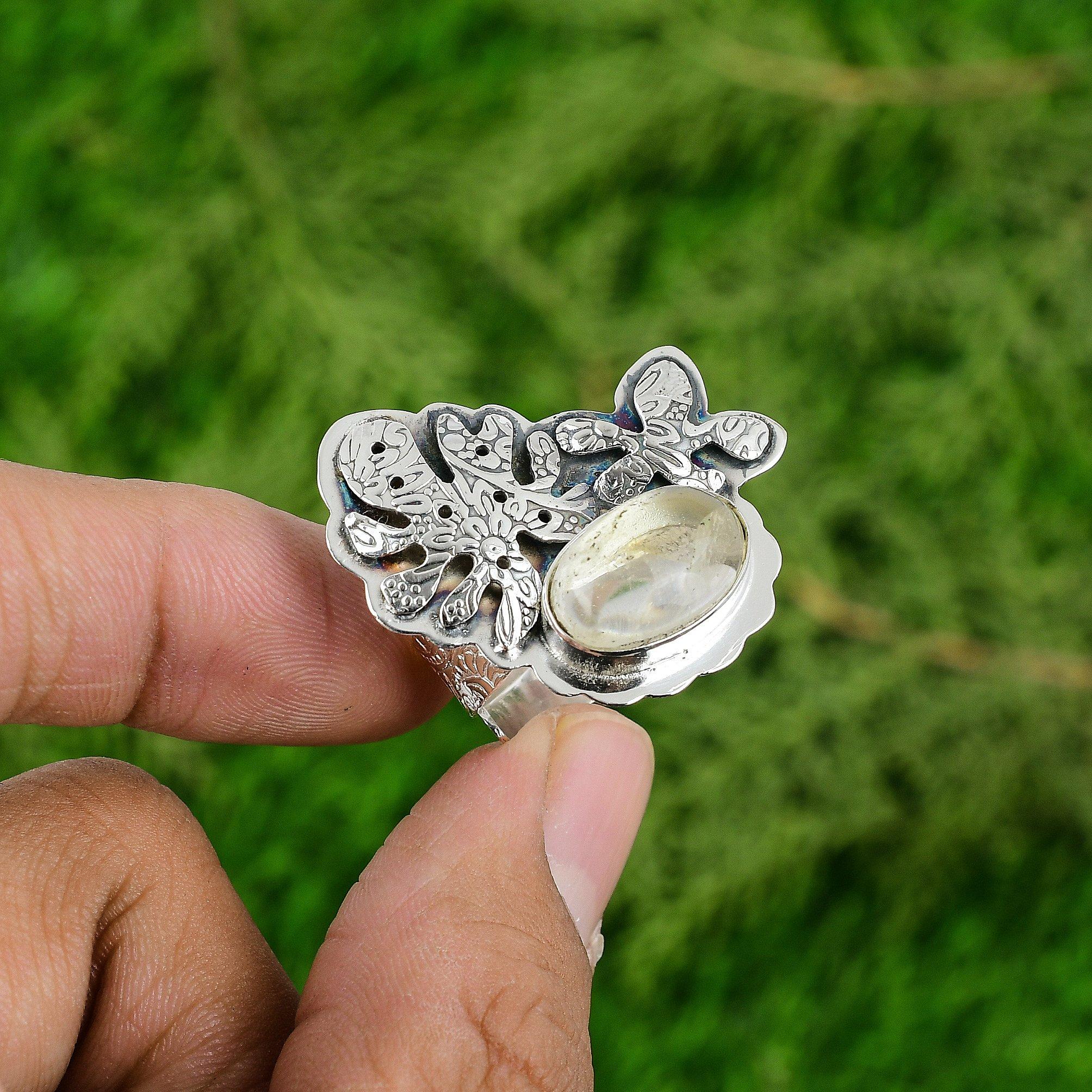 Natural Moonstone Gemstone Stackable Adjustable Ring 925 Silver For Girls