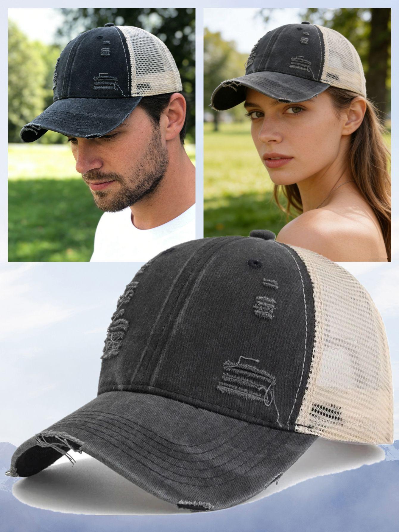 Cappello da camionista unisex multicolore, berretto da baseball semplice da donna e da uomo, in cotone lavato e usurato