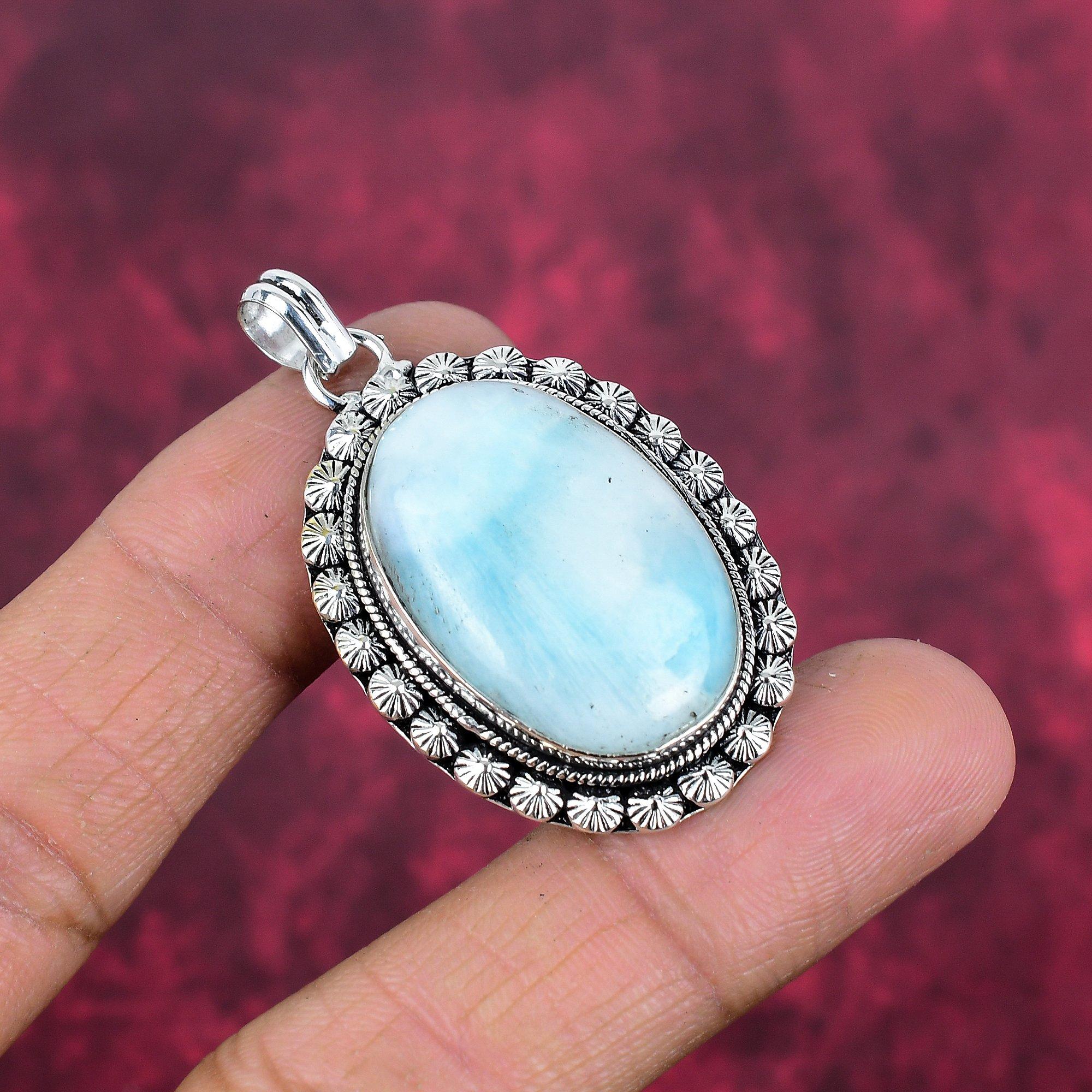 Larimar Pendant Gemstone Jewelry, 925 Solid Sterling Silver Pendant, Handmade Jewelry Birthstone Pendant, Gift For Him