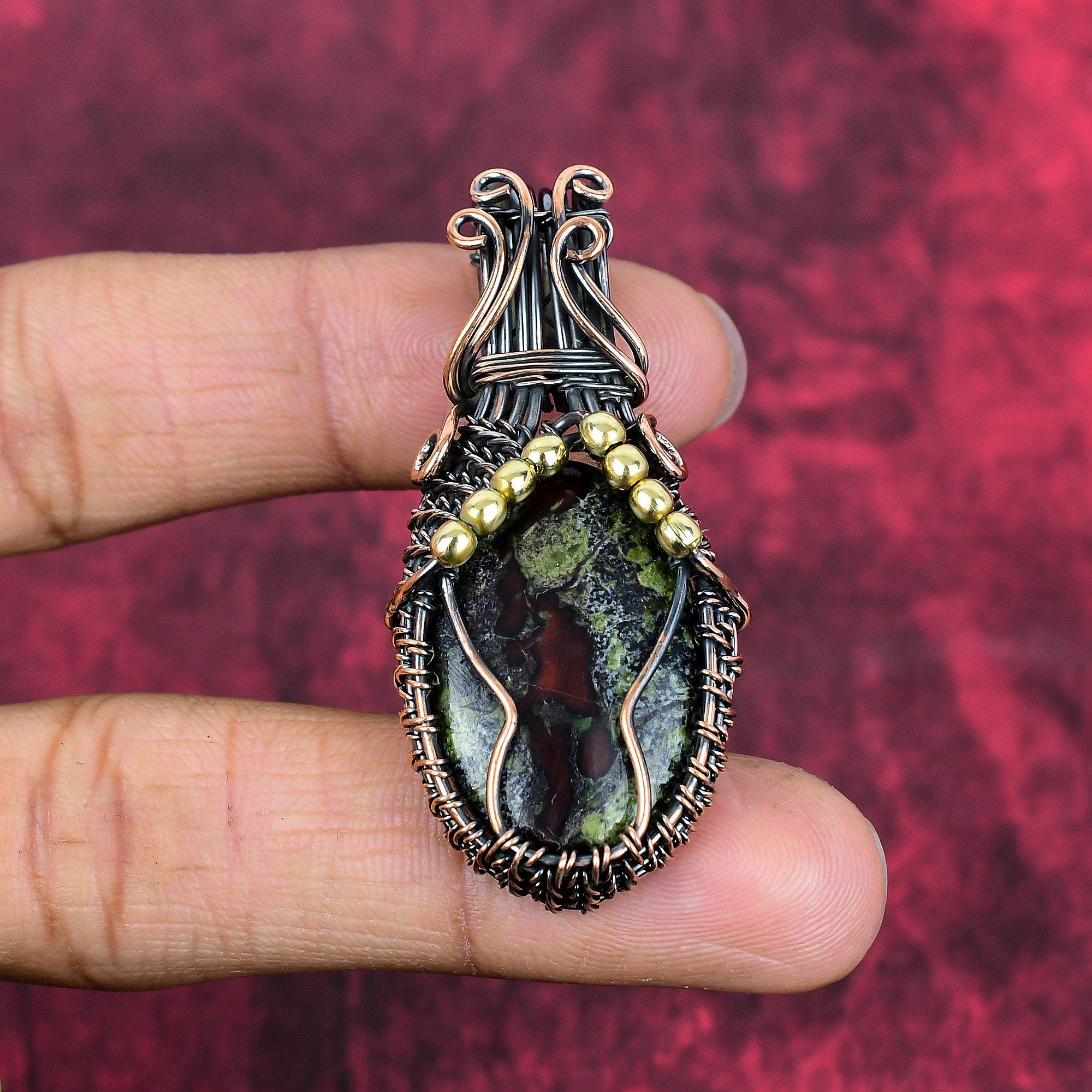 Dragon Bloodstone Pendant Copper Wire Wrapped Pendant Handmade Copper Jewelry Genuine Gemstone Pendant Wire Weaving Jewelry Engagement Gifts