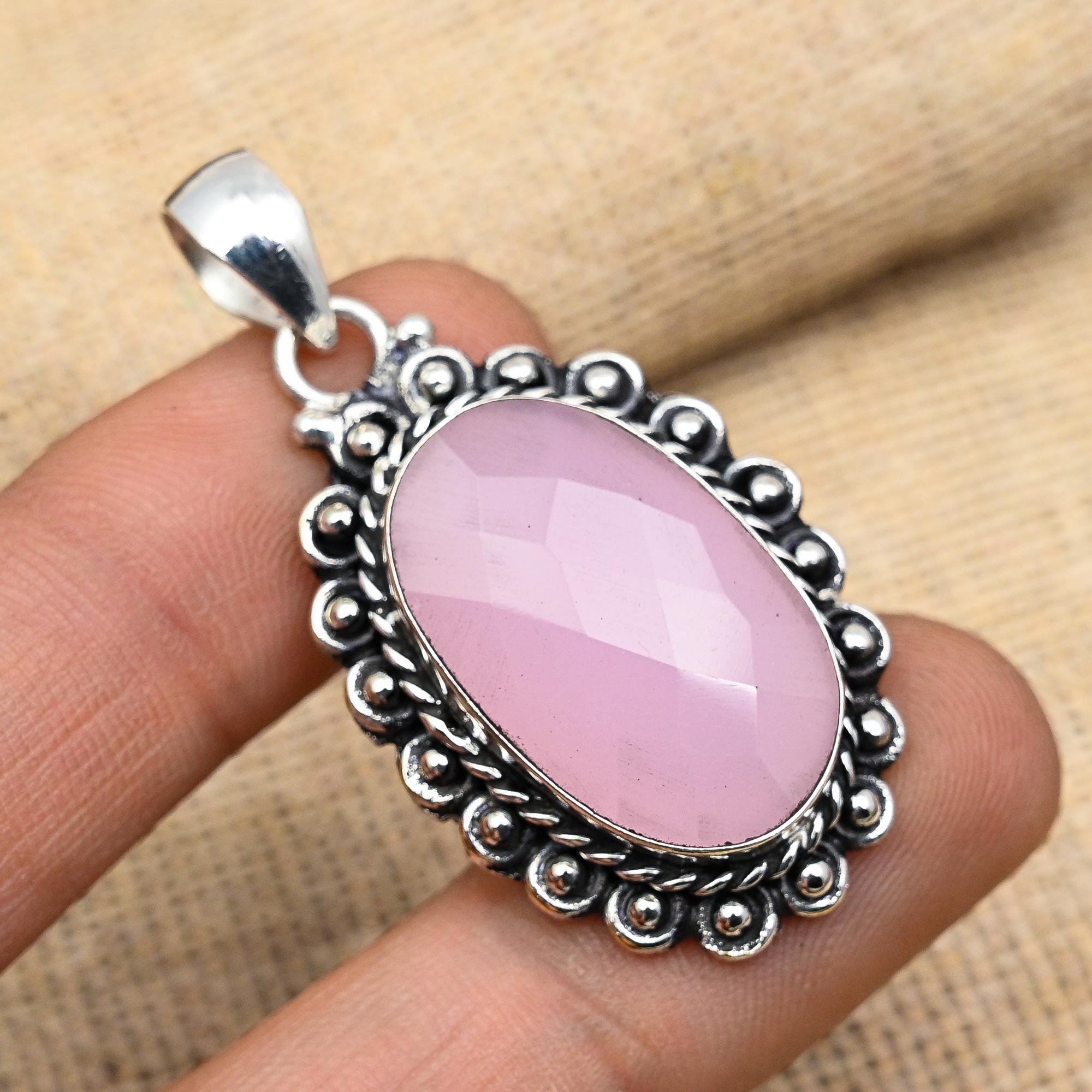 Glorious Pink Chalcedony Gemstone Handmade 925 Solid Sterling Silver Jewelry Pendant Foe Women