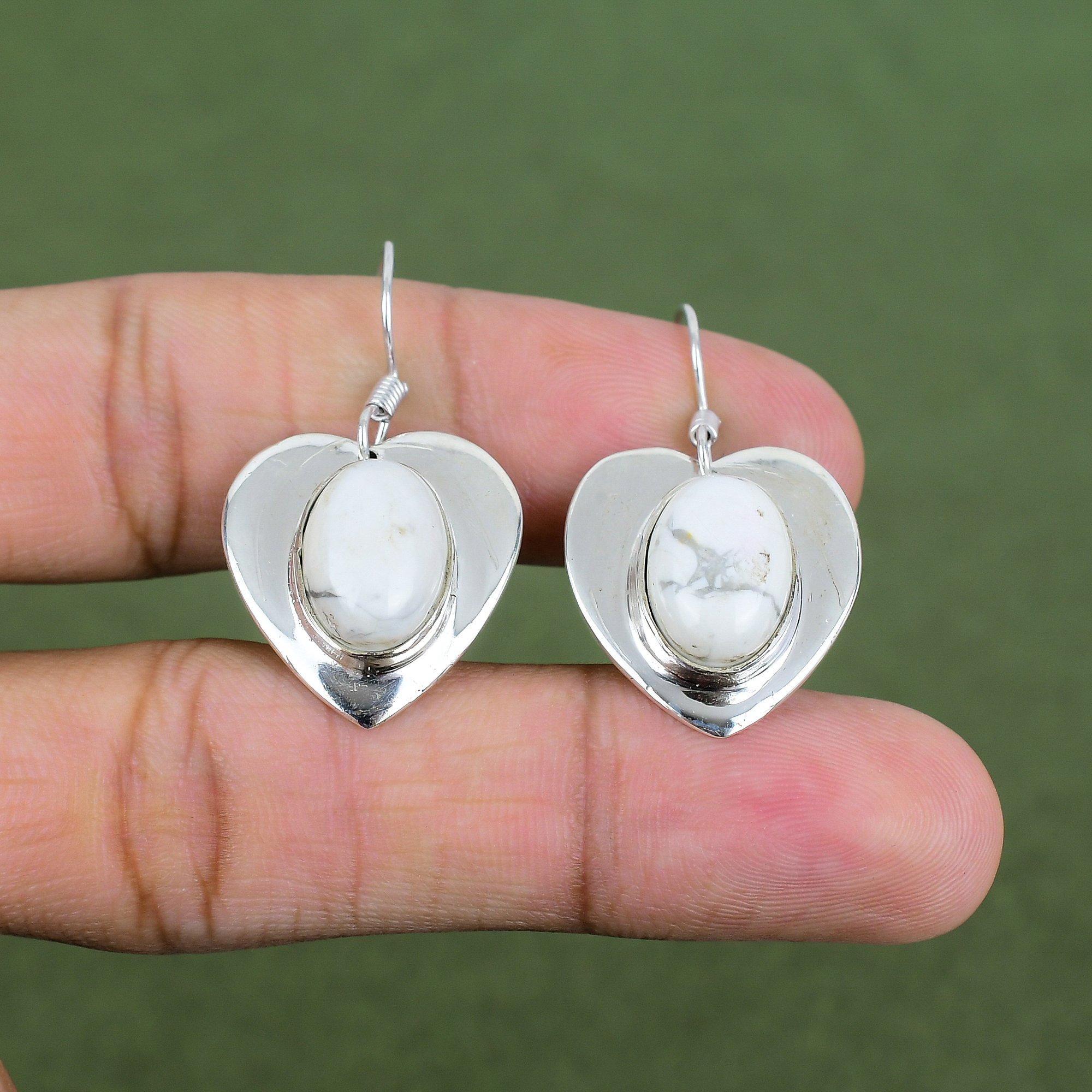 Howlite Earring 925 Sterling Silver Earring Genuine Gemstone Jewelry Handmade Stylish Earrings Howlite Jewelry Dangle Earring Gifts For Her