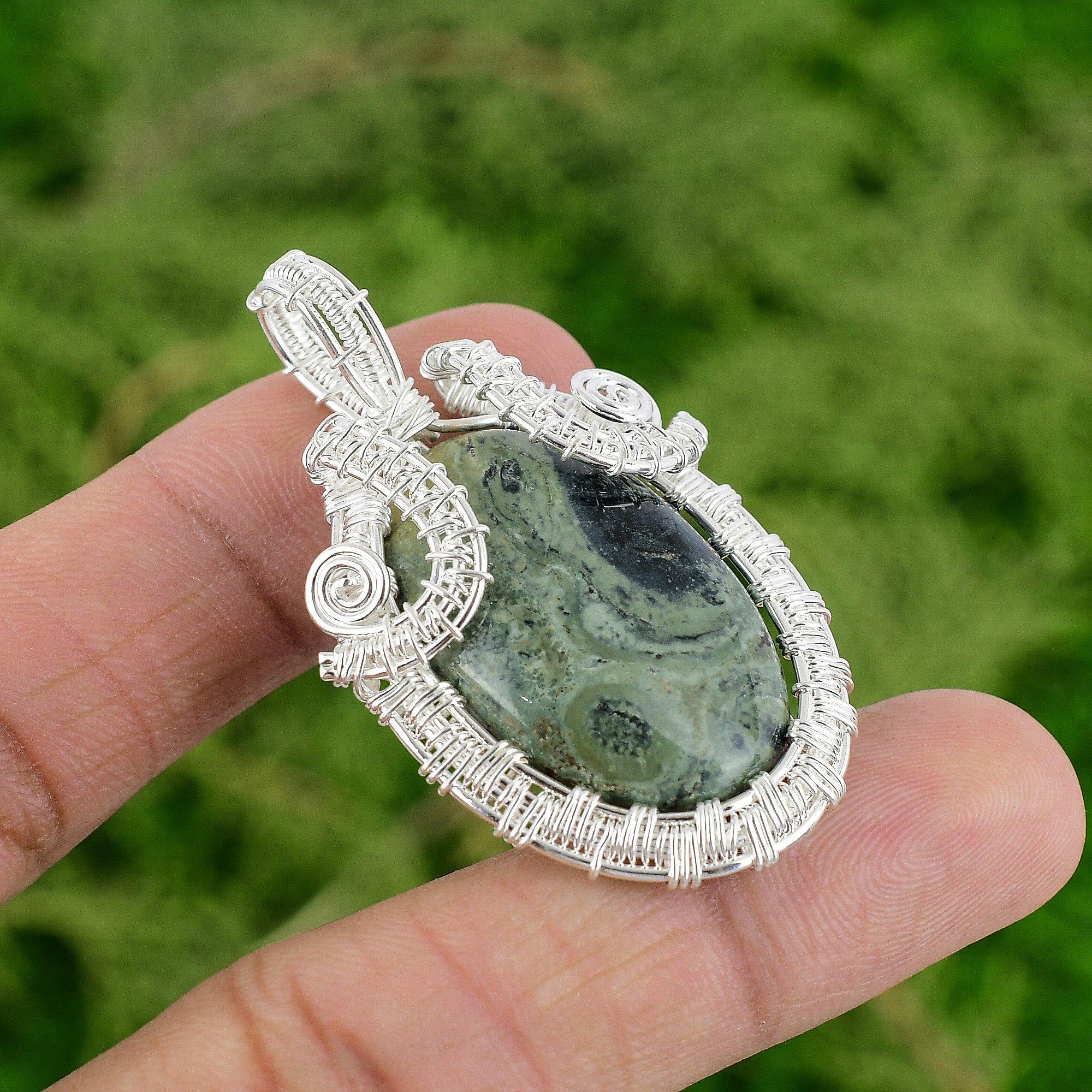 Daughters Day Sale 925 Sterling Silver Kambaba Jasper Gemstone Wire Wrap Pendant