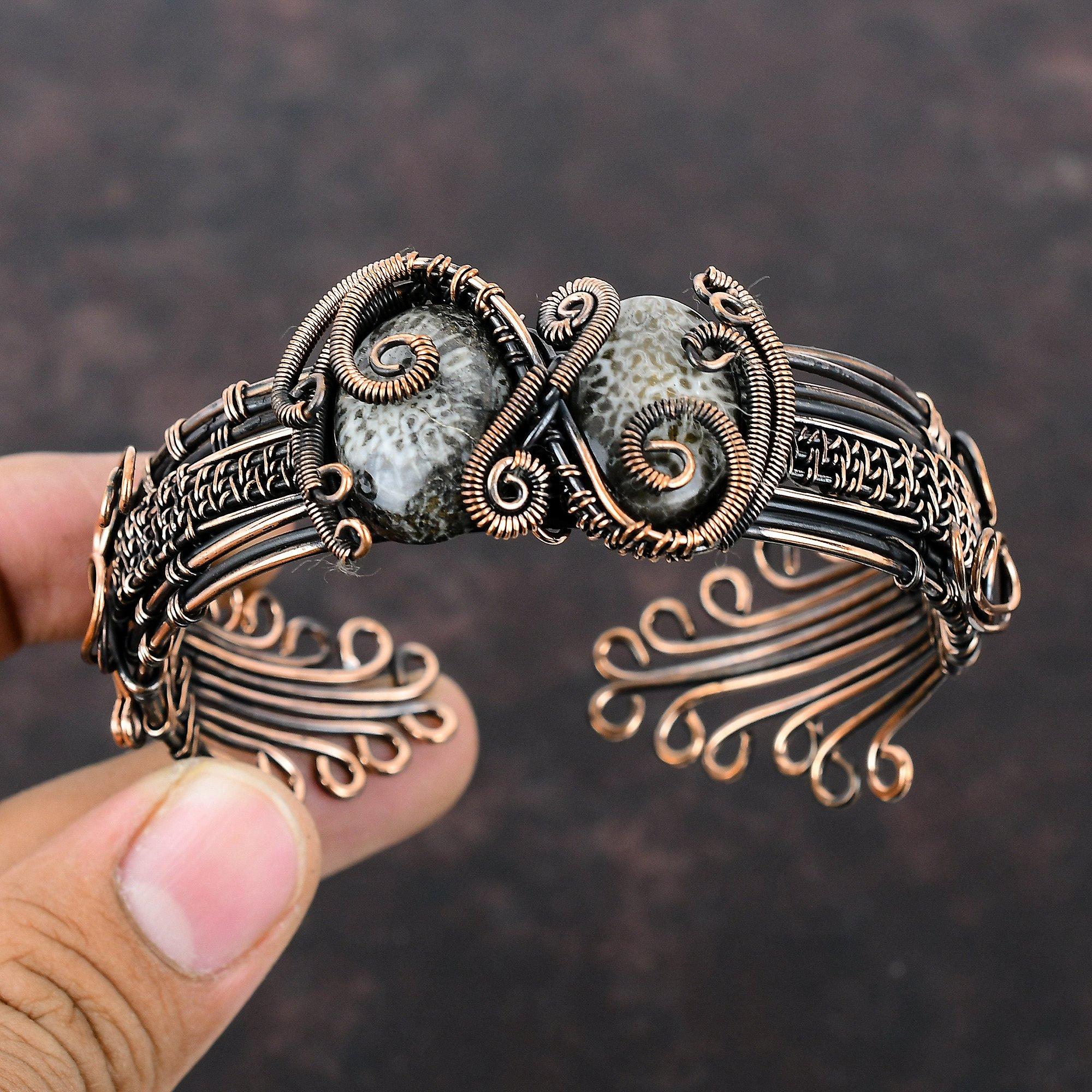 Stingray Coral Cuff Bracelet Copper Wire Wrapped Bangle Handmade Jewelry Adjustable Bangle Gift For Friend Gemstone Bracelet Copper Jewelry