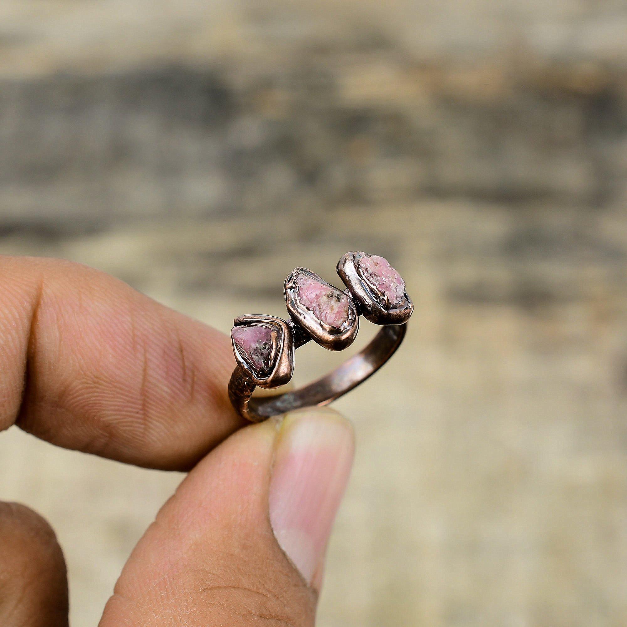 Pink Tourmaline Rough Ring Electroformed Copper Ring Handmade Jewelry Electroformed Copper Jewelry Real Gemstone Ring Available In Ring Size