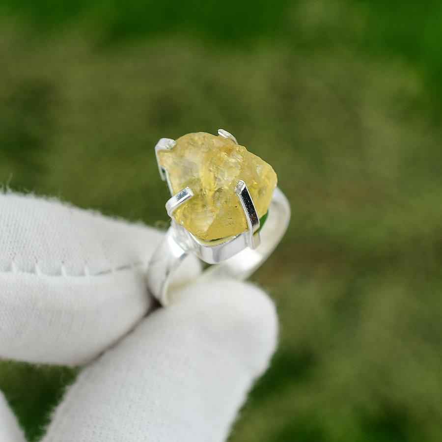Natural Citrine Rough Gemstone 925 Silver Statement Ring Size 7.5 For Girls