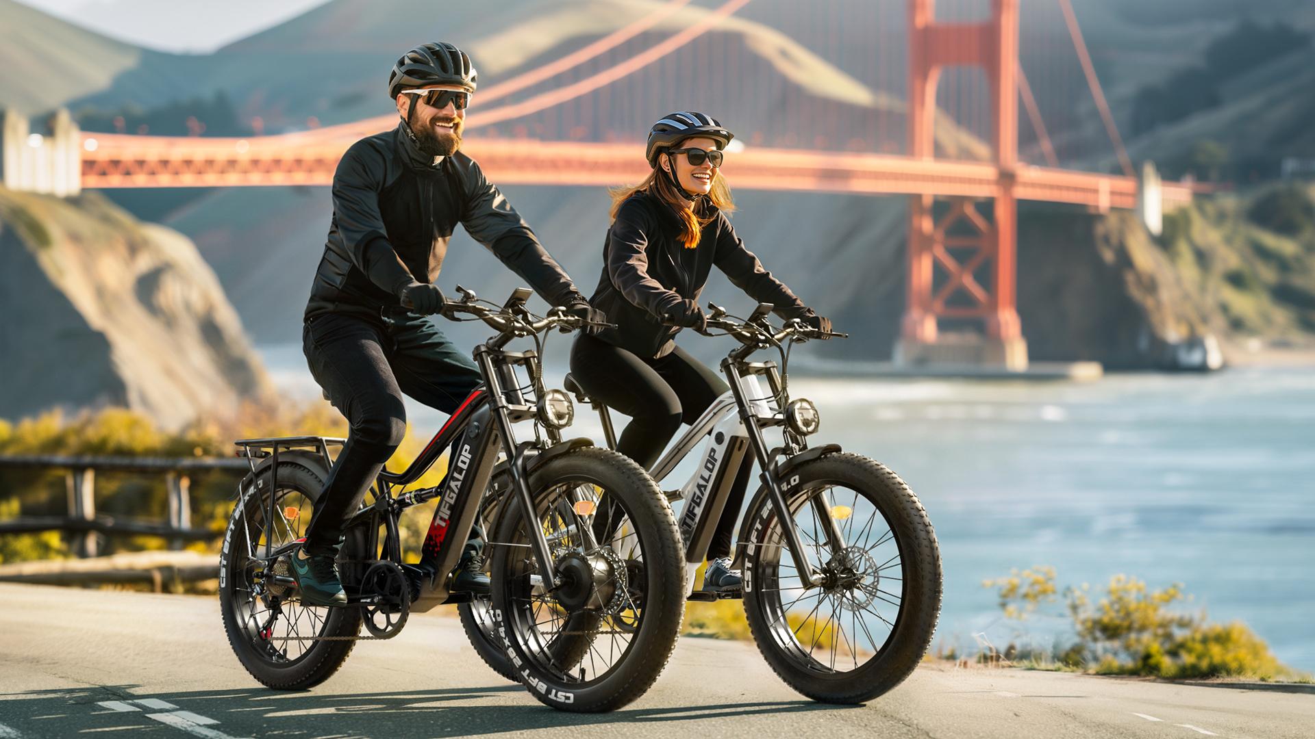TIFGALOP adult electric bike, 26-inch mountain bike, 1500W motor, 52V 21Ah battery, 40-80 km range, dual shock absorbers, dual drive