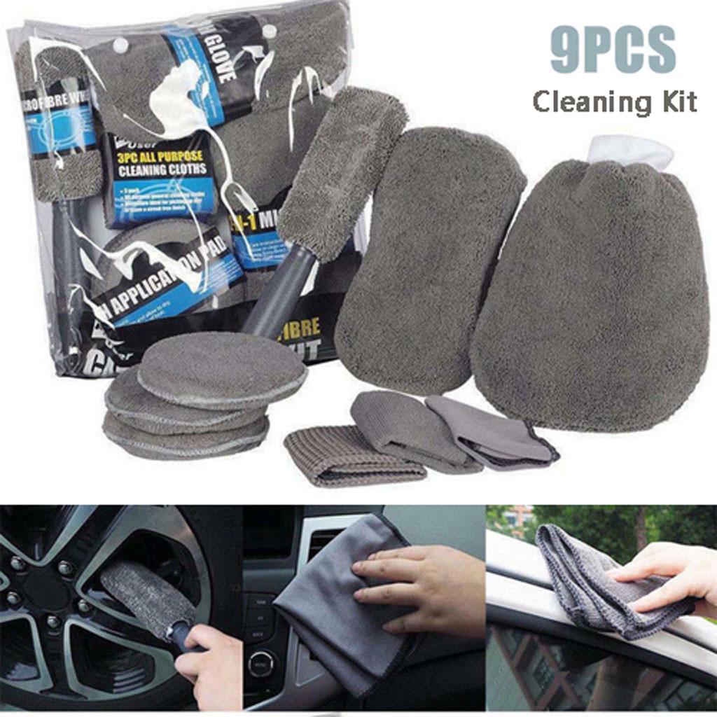 9Pcs Car Cleaning Kit Car Wash Cleaning Tools Microfiber Car Detailing Cleaning Set for Interior Exterior Car Washing