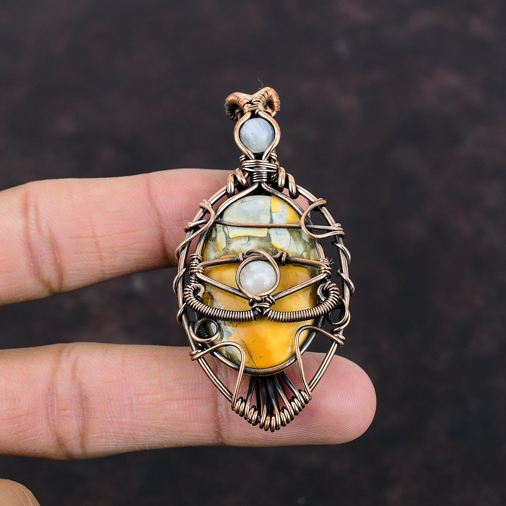 Gonosz Szem Maligano Jaspis Medál Rézhuzallal Tekert Drágakő Medál Kézzel Készített Ékszer Szivárvány Holdkő Medál Réz Ékszer Ajándék Neki