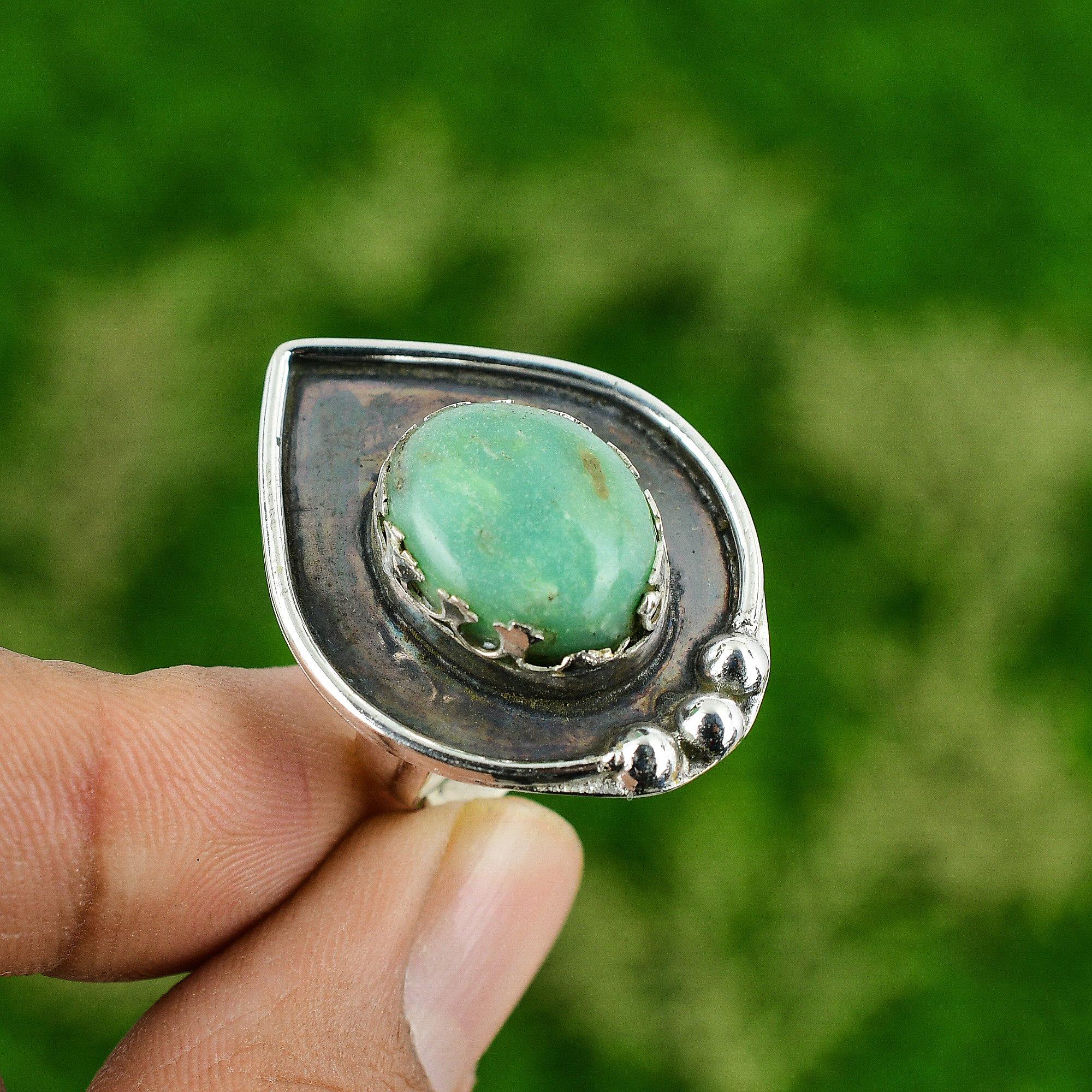 Natural Chrysoprase Gemstone Promise Adjustable Ring 925 Silver For Girls