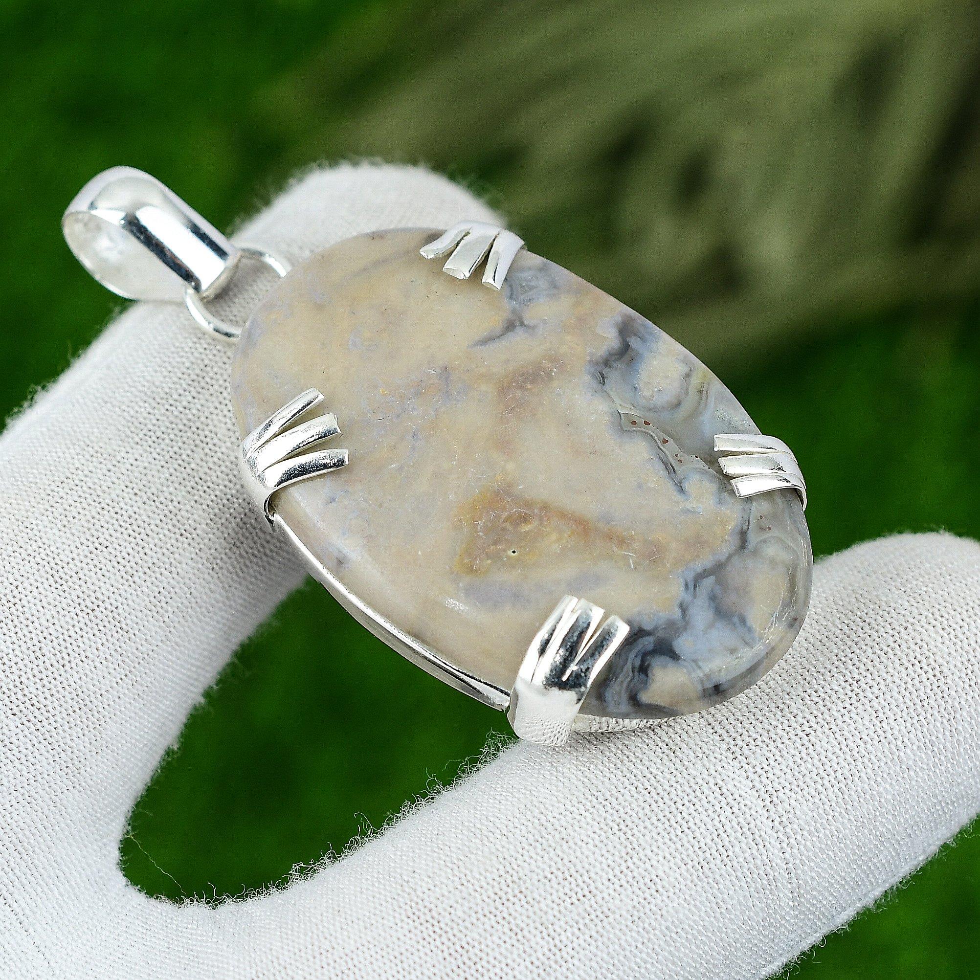 Natural Crazy Lace Agate Gemstone Pendant 925 Sterling Silver Jewelry For Women