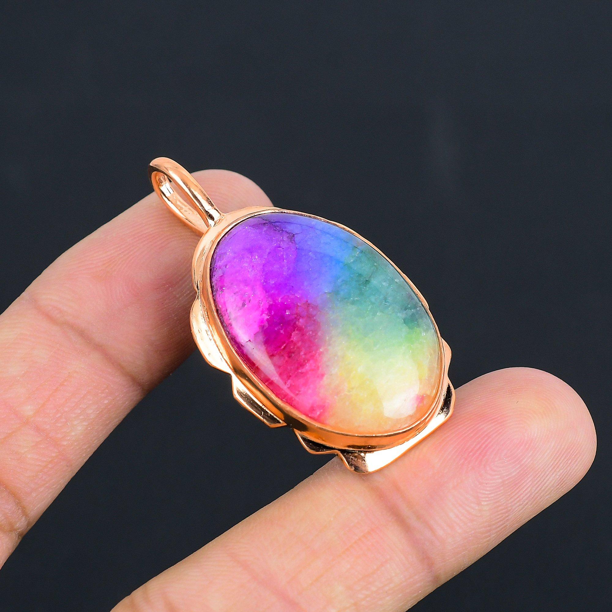 Rainbow Solar Quartz Gemstone Copper Handmade Fantastic Jewelry Pendant For Her