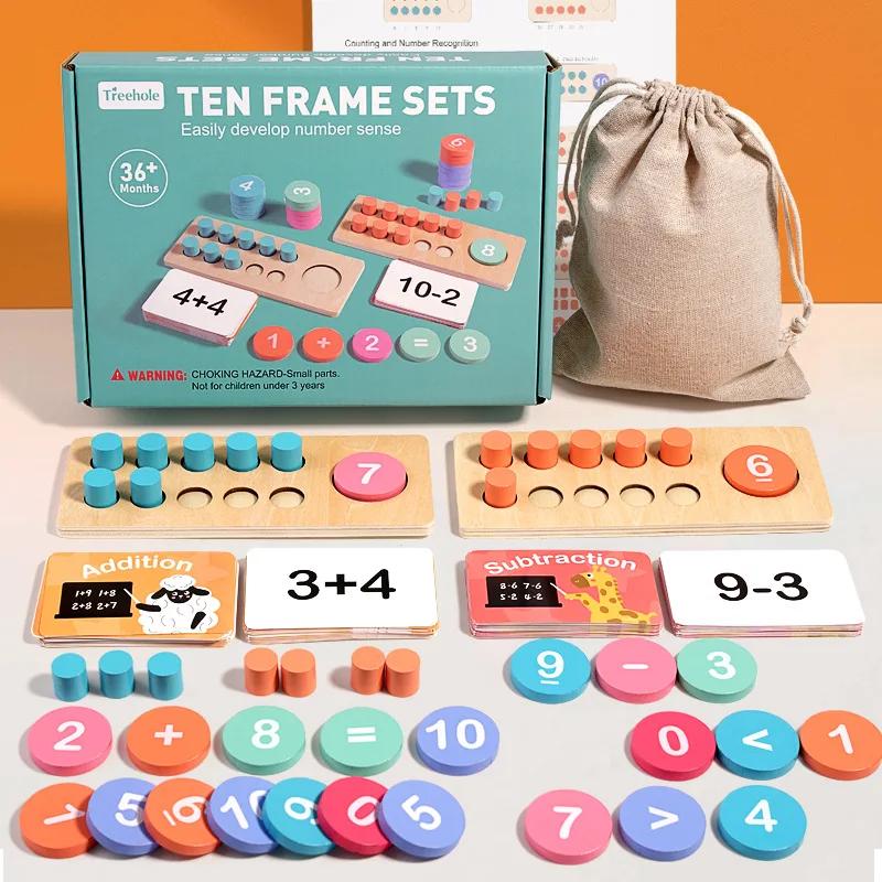 Children's Wooden Number Board Cognitive Matching Addition Subtraction Operation Montessori Logical Thinking Training Math Toy