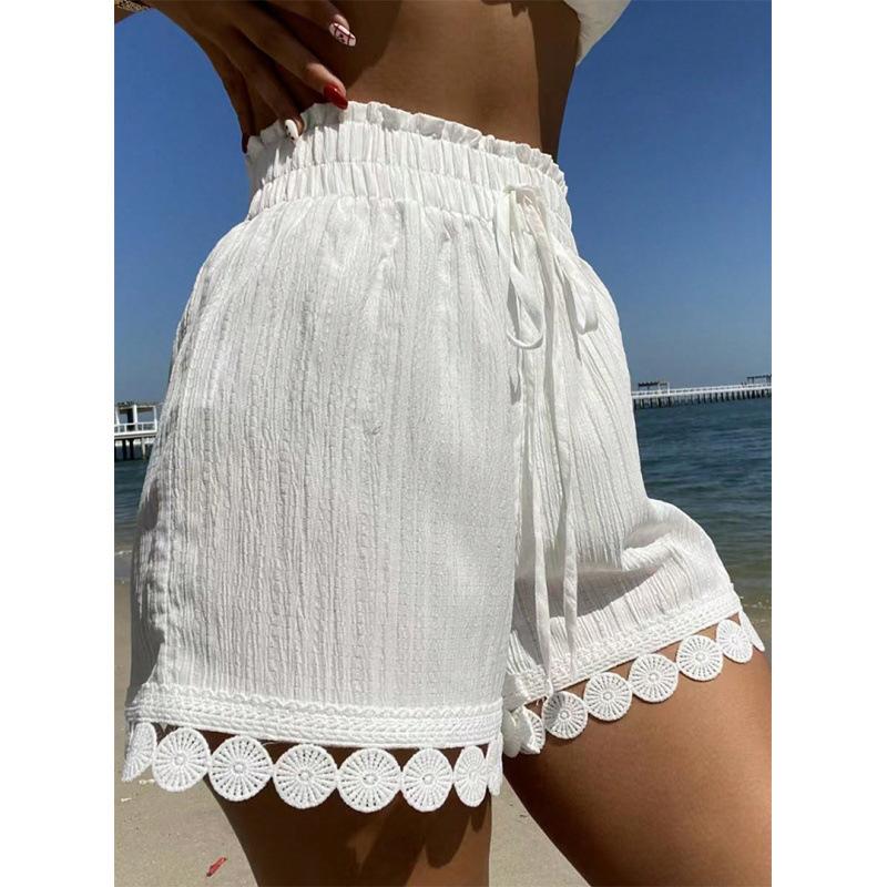 Pantaloncini Estivi Casual da Donna con Bordi in Pizzo, Moda Elastici Larghi da Spiaggia, Traspiranti Leggeri per Uso Quotidiano da Donna