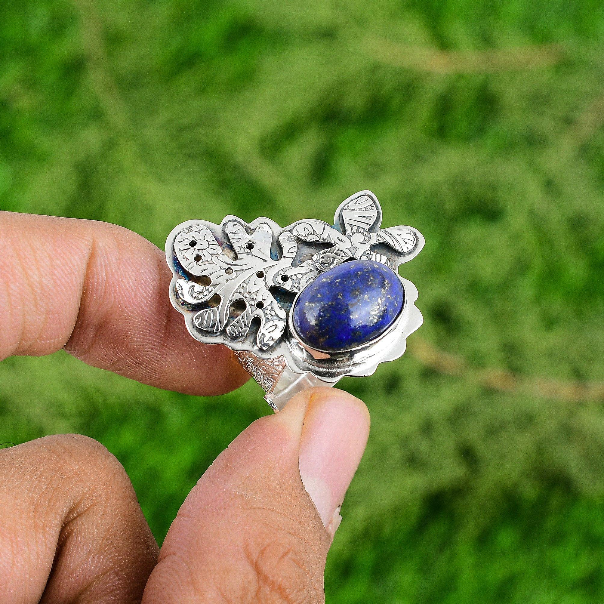 Mothers day Sale Sterling Silver Lapis Lazuli Gemstone Solitaire Ring Jewelry