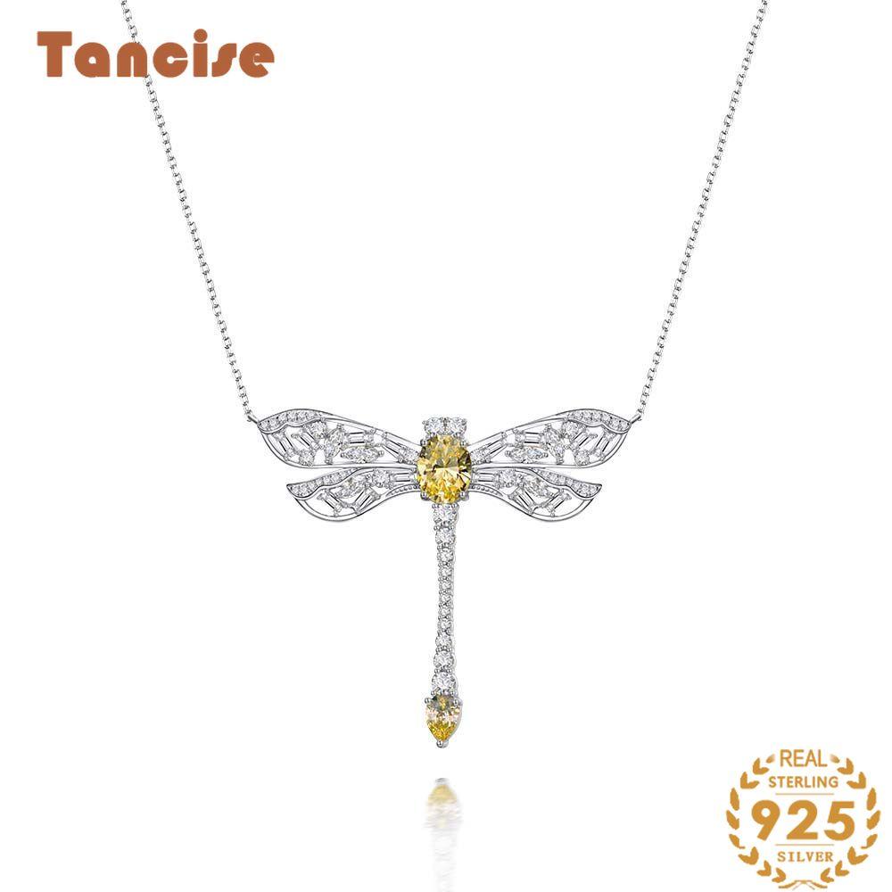 Tancise Biżuteria Ważka Wisiorek Kropla 8*10 Wysokiej Węgla Diament Łańcuch Obojczyka Owad S925 Srebrny Naszyjnik Kobieta 40 + 3.
