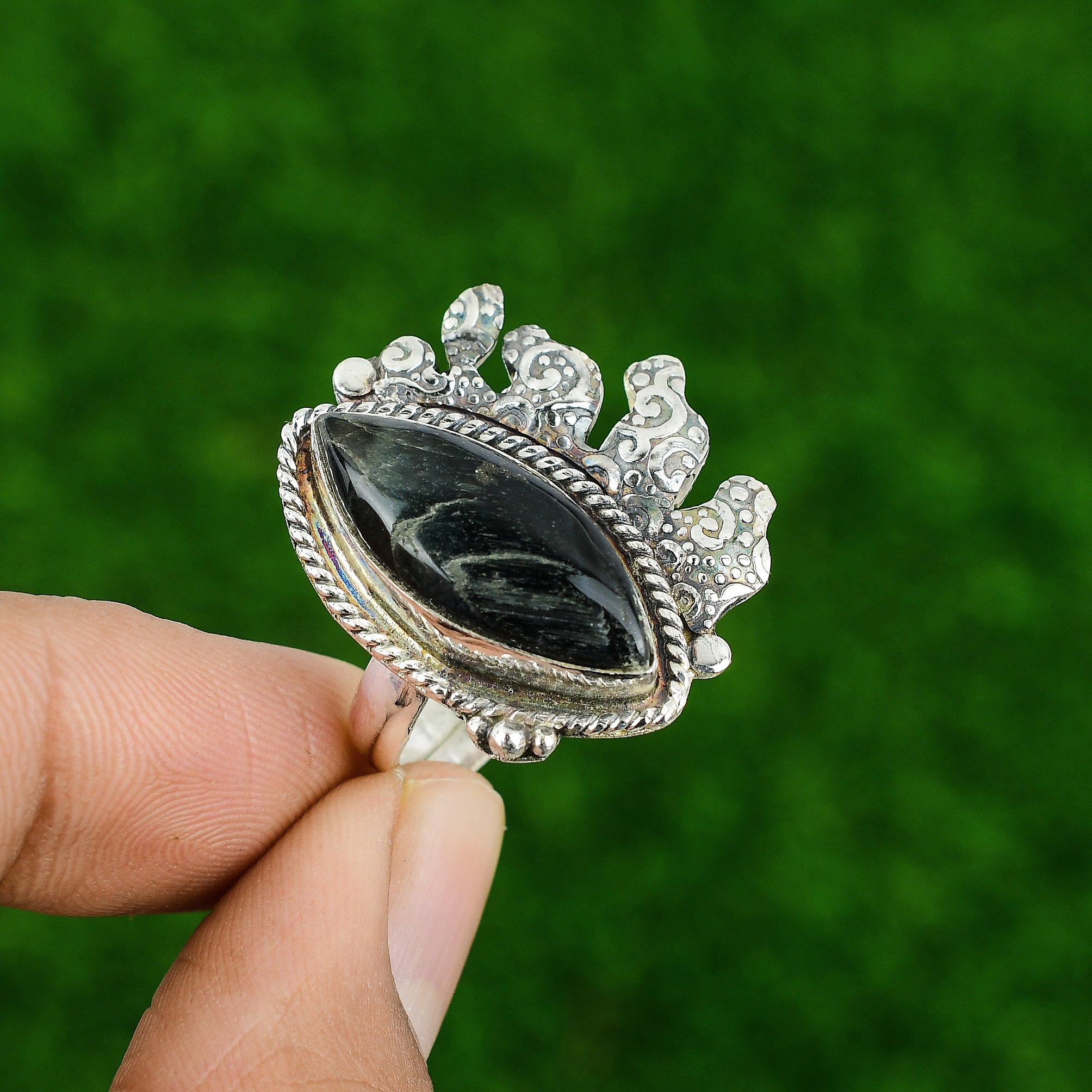 Birthday Gift For Her Natural Pietersite Multi Stone Adjustable Ring 925 Silver