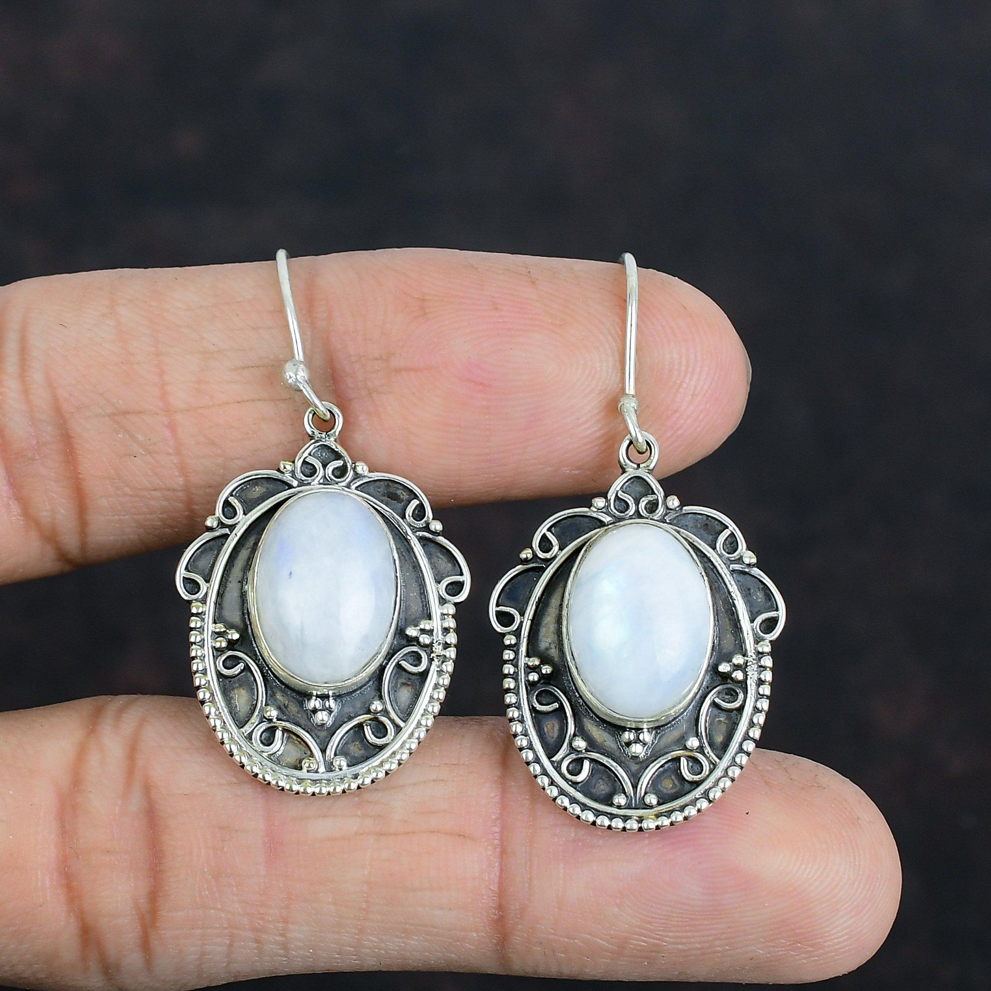 Rainbow Moonstone Earring Vintage Earrings Natural Gemstone Jewelry 925 Sterling Silver Earring Handmade Earring Gift For Mom Decent Jewelry
