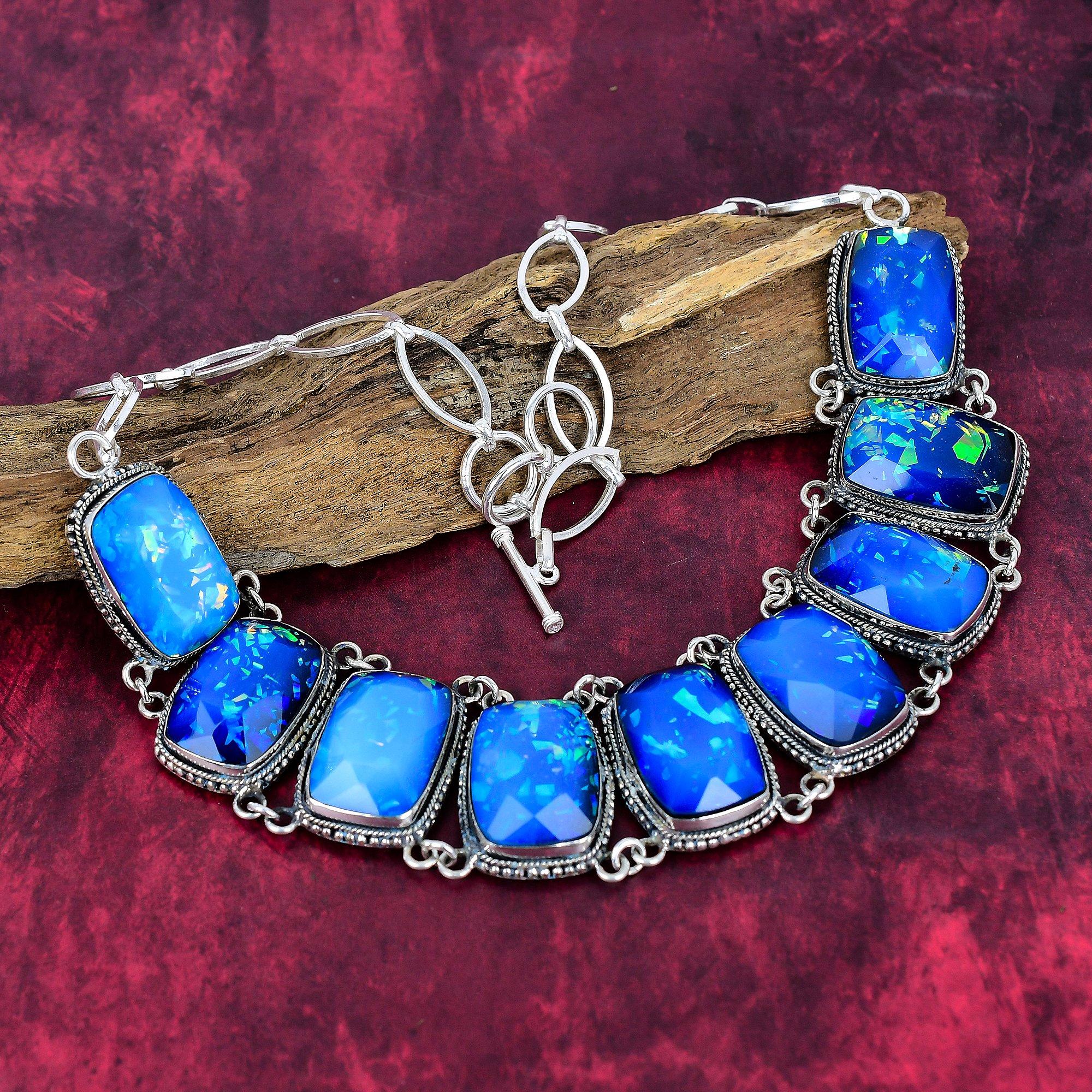 Dico Glass Handmade Gemstone Necklace, 925 Solid Sterling Silver Necklace Antique Jewelry, For Thanksgiving