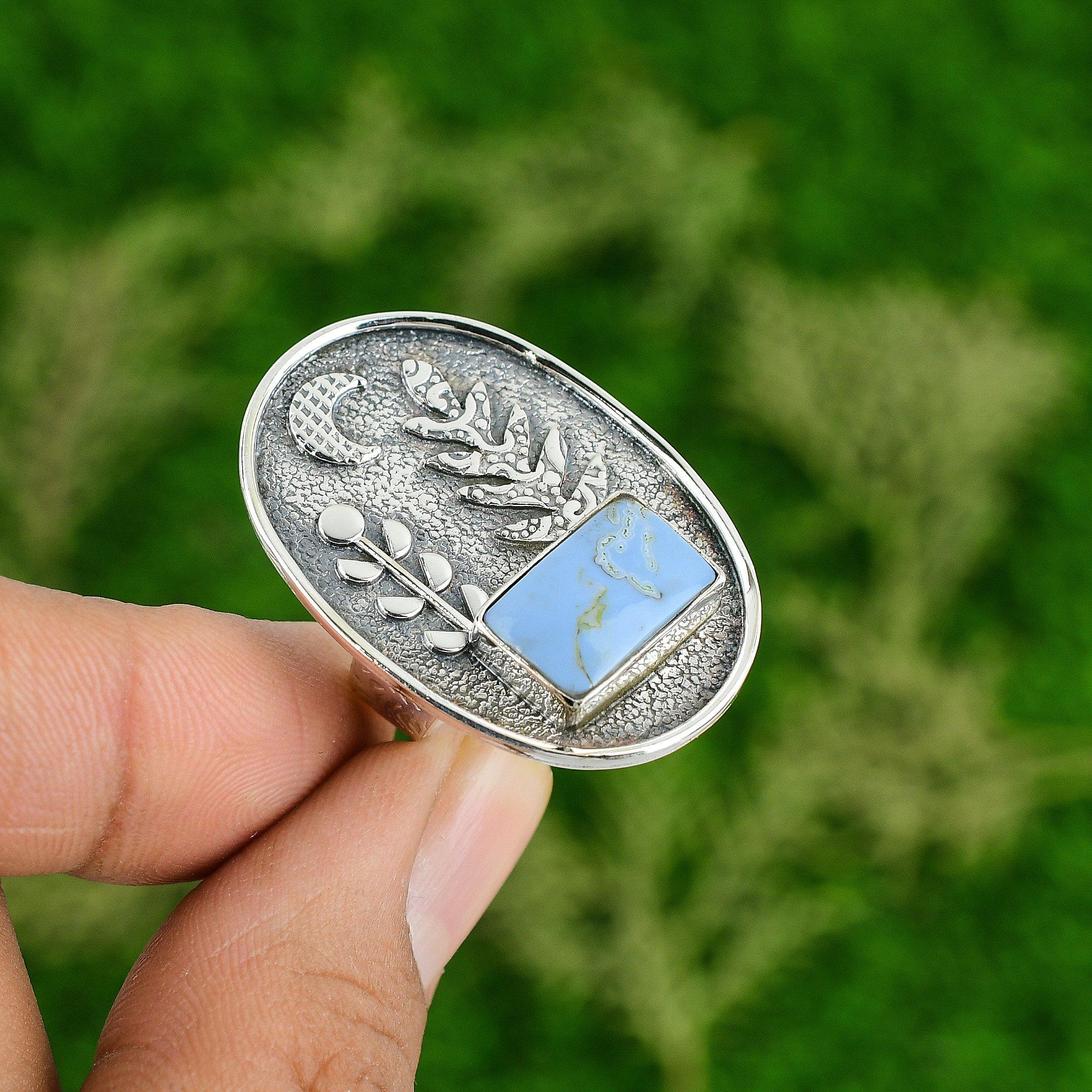 Natural Owyhee Blue Opal Gemstone Promise Adjustable Ring 925 Sterling Silver