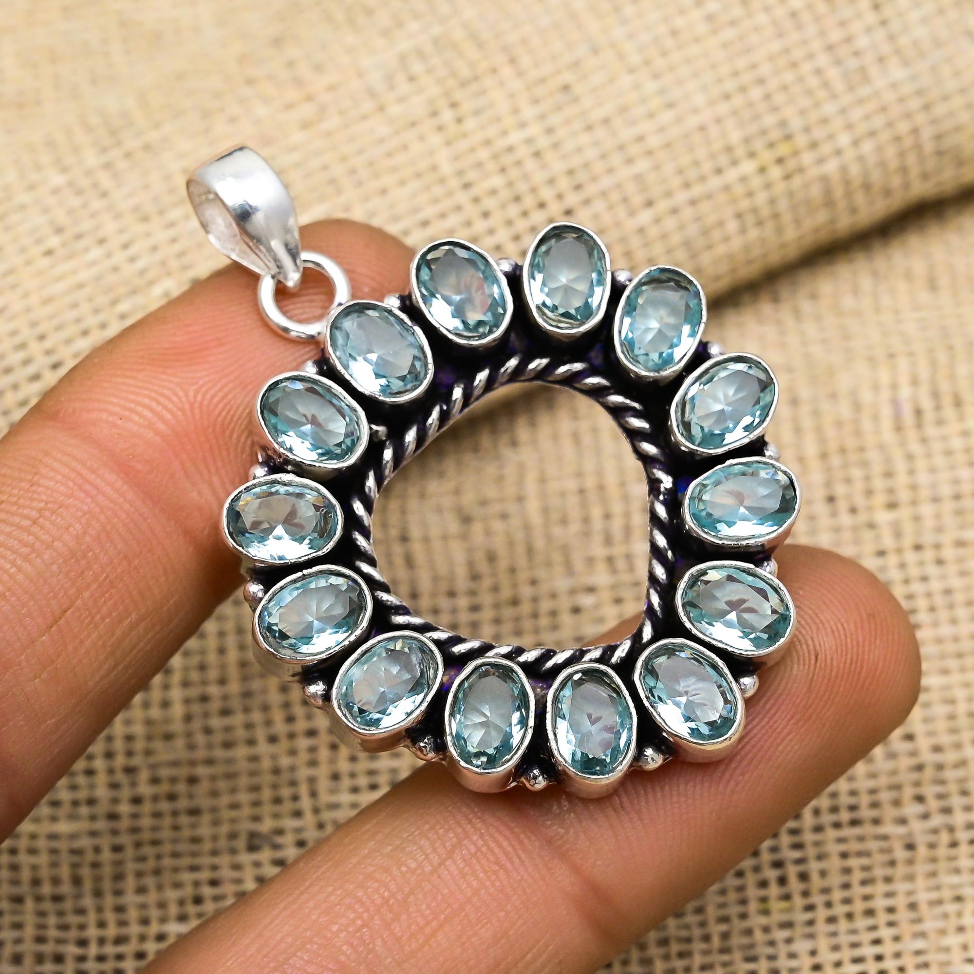 Aqua Apatite Gemstone Jewelry 925 Sterling Silver Jewelry Pendant Gift for Mother
