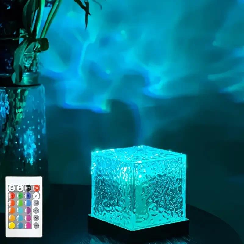 Translucent Cube Ocean Wave Projector Light with 16 Colors and Remote Control Cube Aura Lamp,Lights Projector Light for Bedroom Aurora Lamp