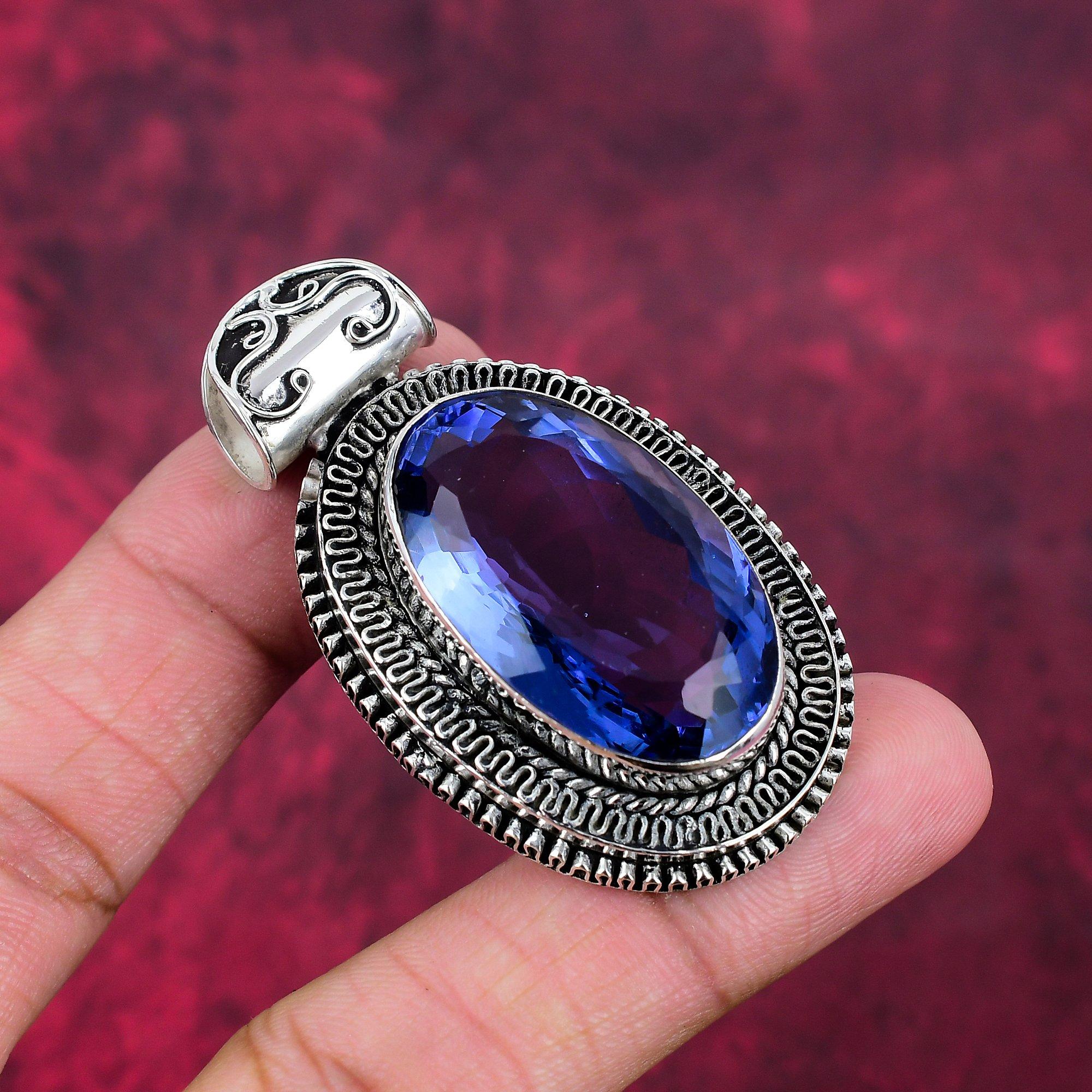 Tanzanite Handmade Gemstone Pendant, 925 Solid Sterling Silver  Pendant Antique Jewelry, For Engagement Gift