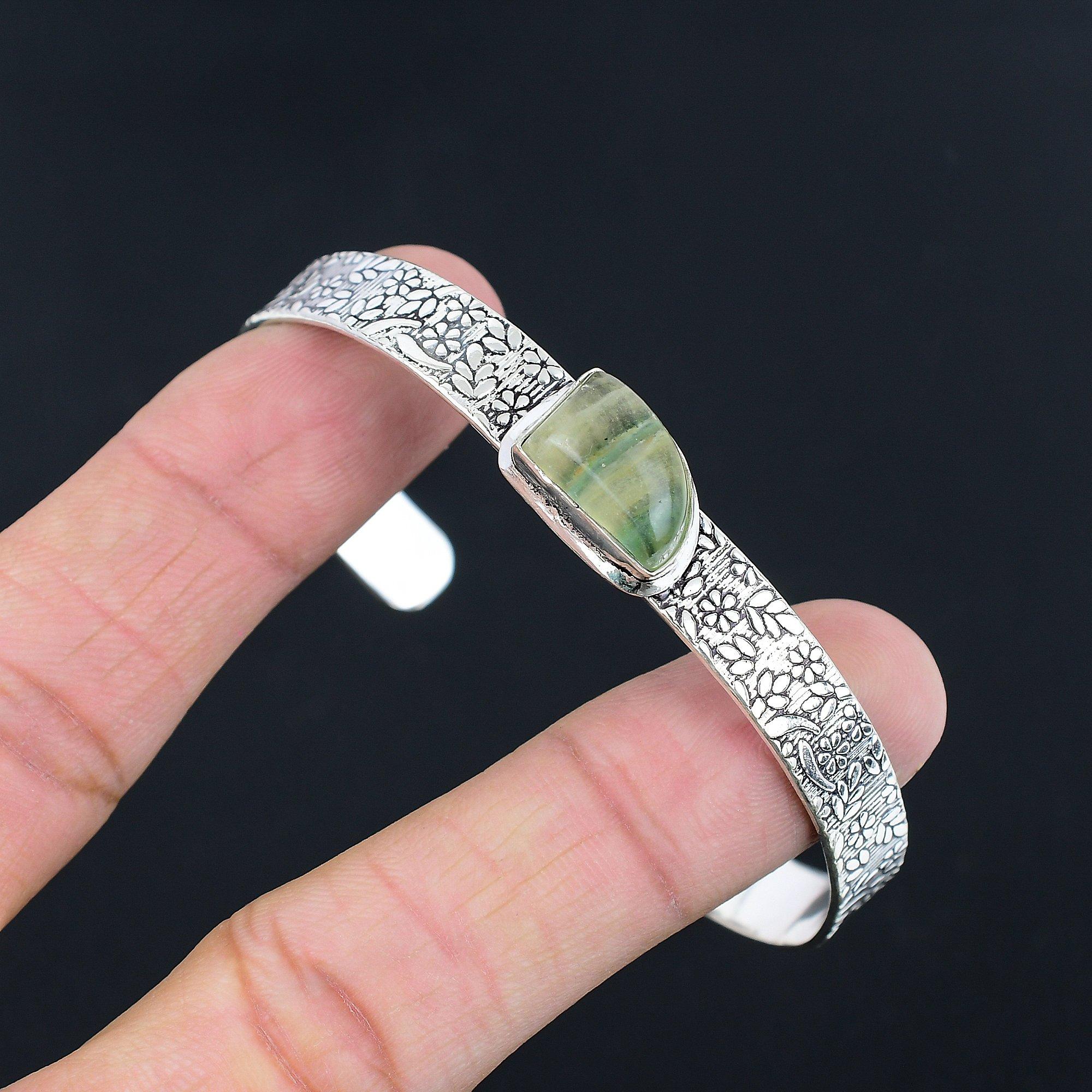 Natural Multi Fluorite New Engagement Daughter Wedding Bangle Jewelry 925 Silver