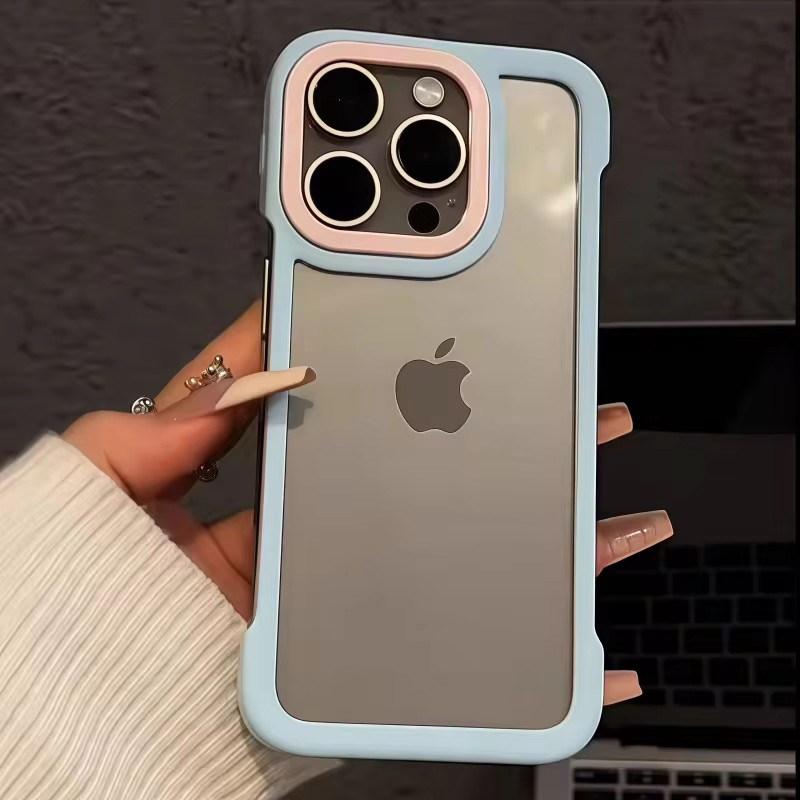 Luxury Transparent Candy Color Frameless Phone Case For iPhone 16 15 14 13 Pro Max Matte Hit Color Lens Shockproof Cover