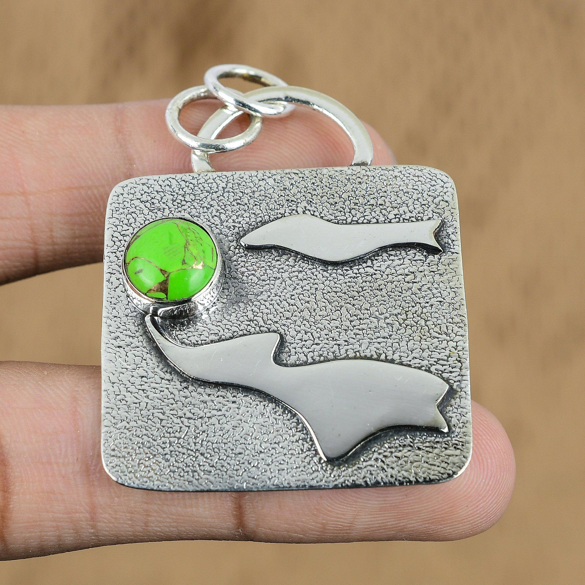 Natural Copper Green Turquoise Gemstone 925 Sterling Silver Pendant For Girls