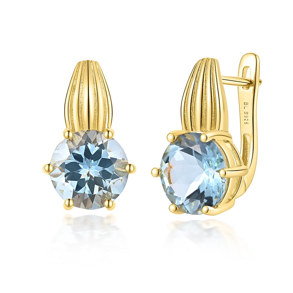 Vintage Design Natural Sky Blue Topaz Earrings Real Gemstone  for Women 925 Sterling Silver Fashion Jewelry Daily Wear