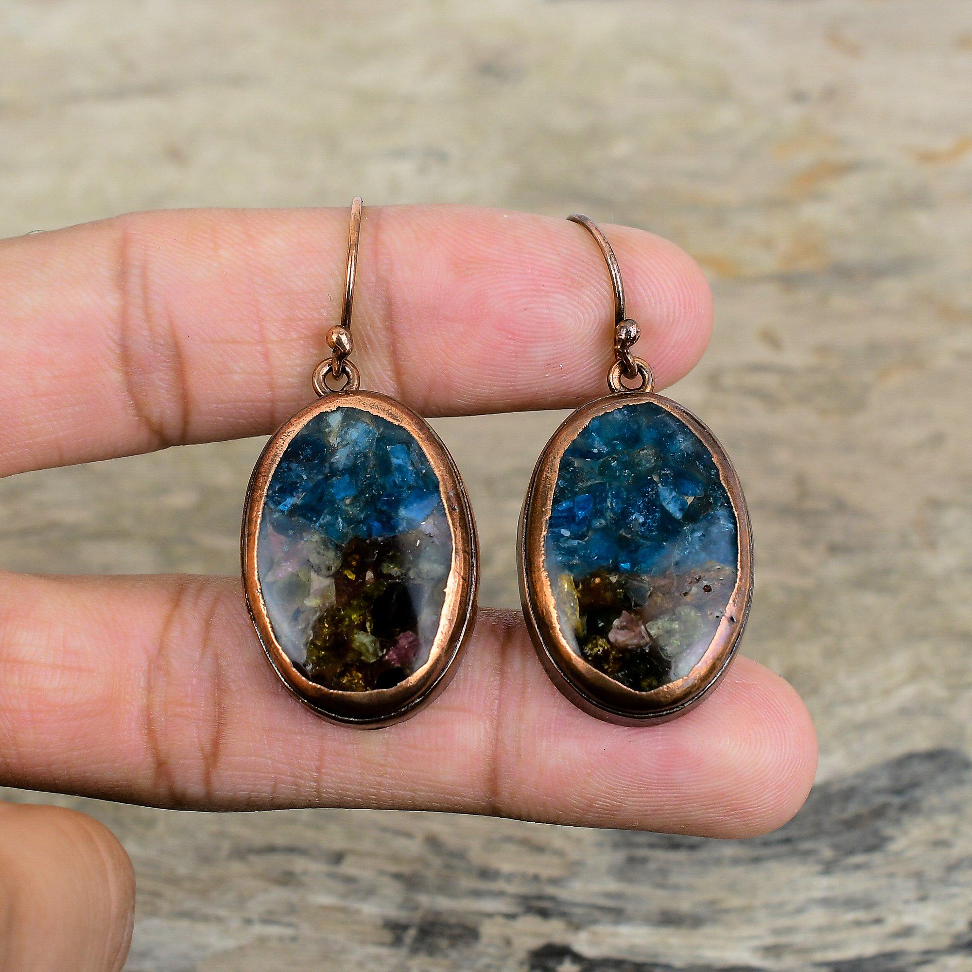 Watermelon Tourmaline Earring Electroformed Copper Earring Handmade Jewelry Top Quality Gemstone Earrings Gift For Her Electroformed Jewelry