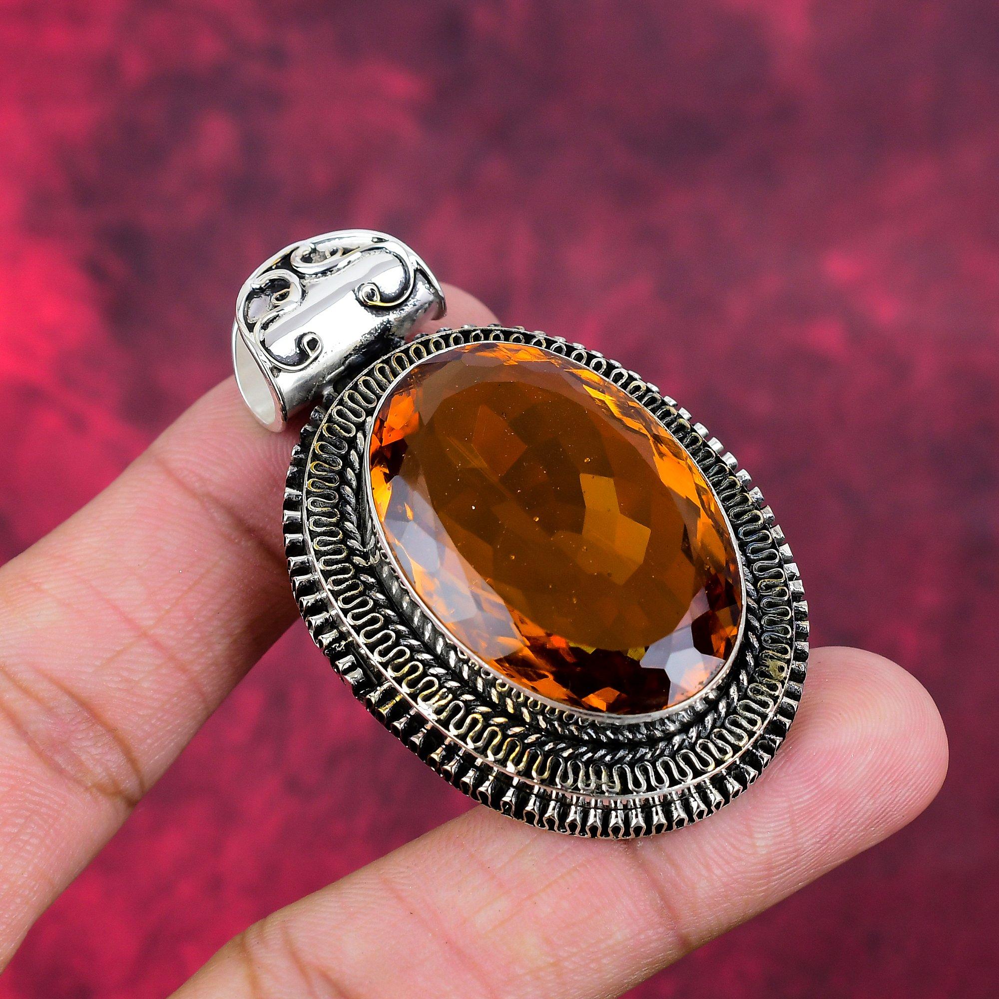 Wisiorek z cytrynu, biżuteria z litego srebra próby 925, ręcznie robiony wisiorek, na Święto Dziękczynienia