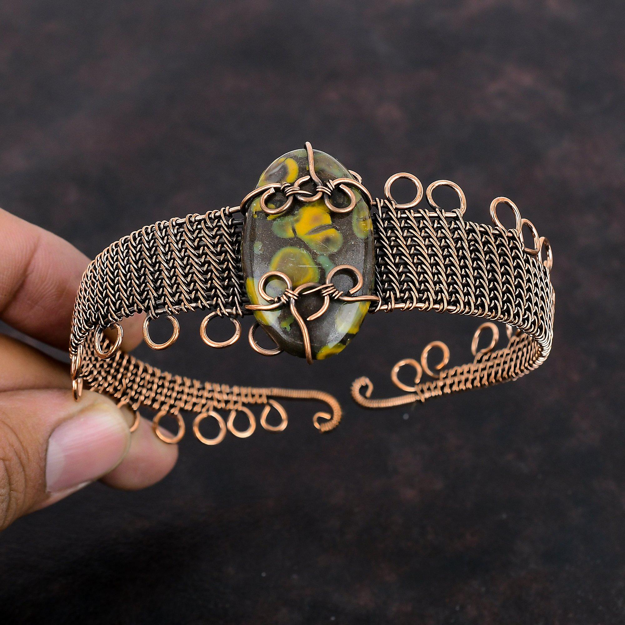 Fruit Jasper Cuff Bracelet Copper Wire Wrapped Gemstone Bangle Adjustable Cuff Handmade Bangle Copper Jewelry Bangle For Women Gift For Her