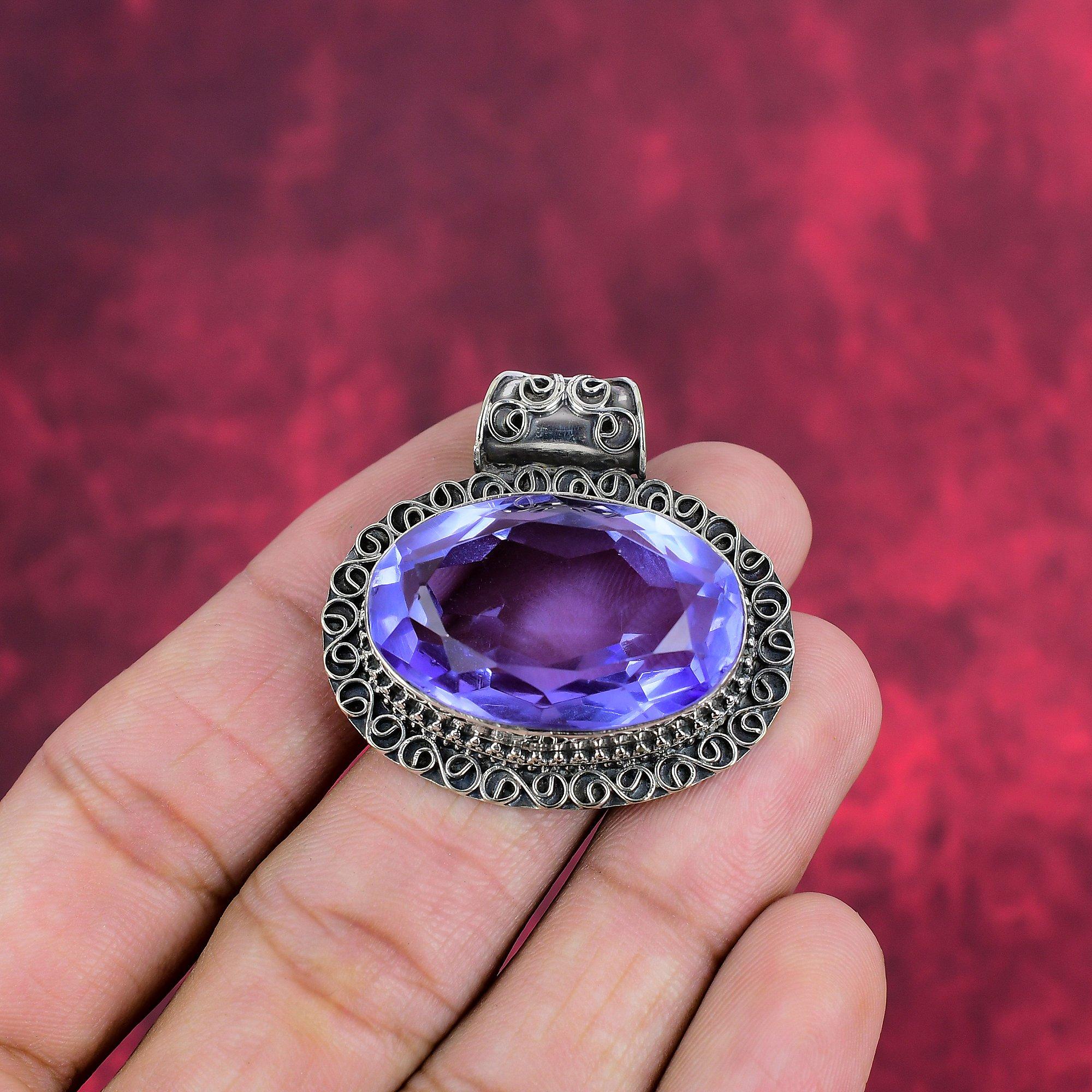 Purple Topaz Jewelry, 925 Solid Sterling Silver Gemstone Pendant, Handmade Pendant, For Memorial Day