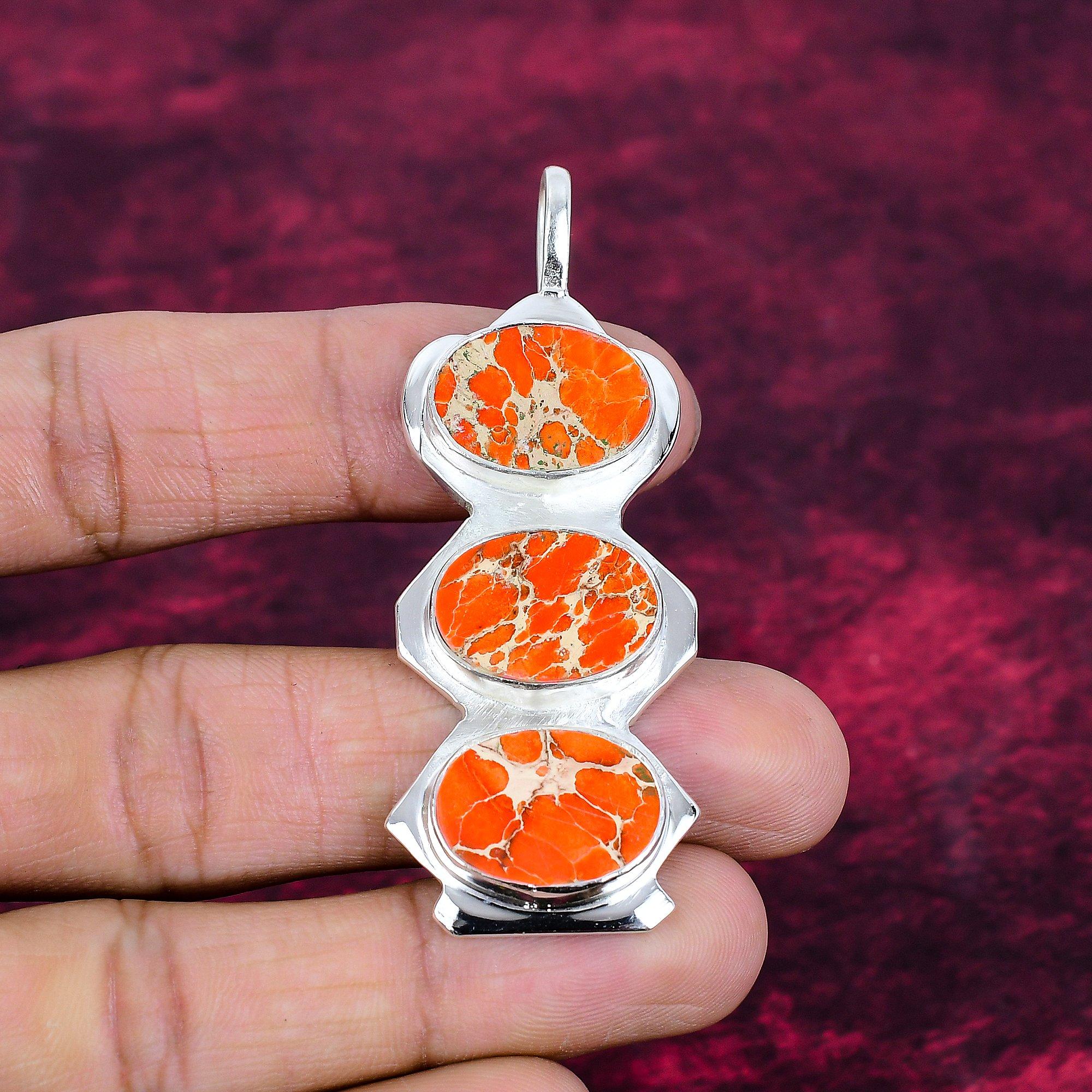 Orange Sea Sediment Jasper 925 Solid Sterling Silver Pendant, Handmade Gemstone Pendant Jewelry, Gifts For Wife Brand New Pendant