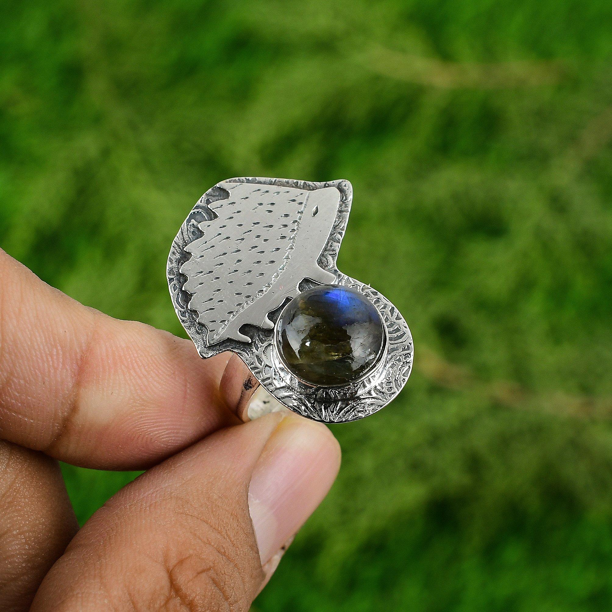 925 Sterling Silver Labradorite Gemstone Anniversary Statement Boho Ring Jewelry