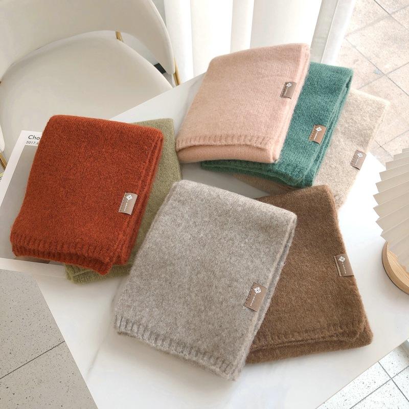 Knitted Women Scarf Solid Color Wool Autumn Winter Warm Scarves Simple Design Thickened Soft Cashmere Shawl