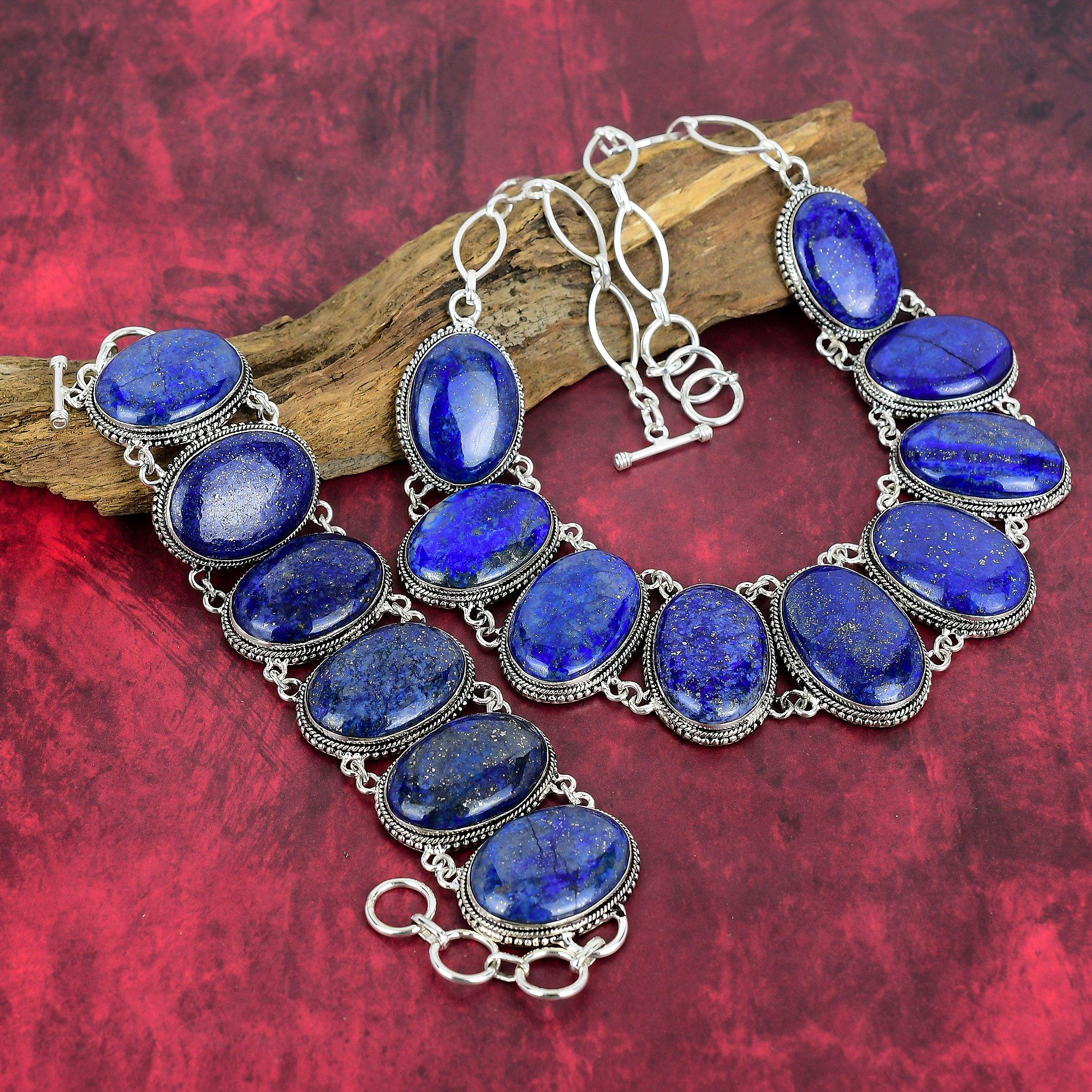 Lapislazuli Edelstein 925 Sterling Silber Halskette & Armband Schmuckset, Wunderschönes natürliches handgefertigtes Schmuckset als Hochzeitsgeschenk
