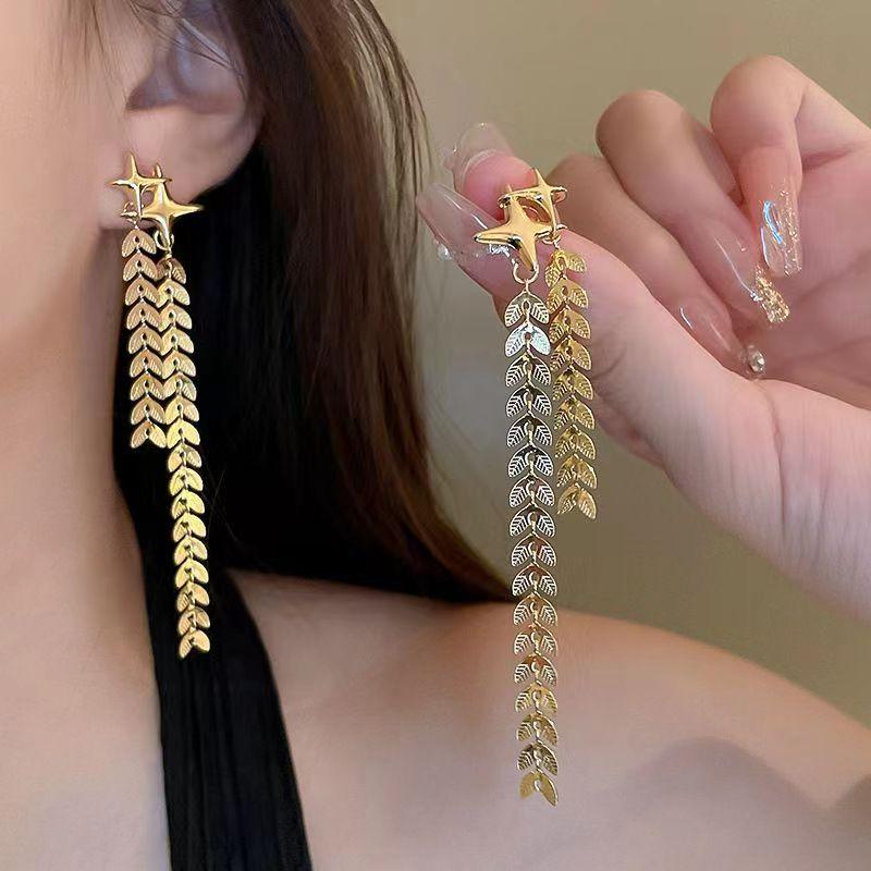 Boucles d'oreilles longues à pampilles en métal, aiguille géométrique en argent 925, boucles d'oreilles en or pour personnes âgées, légères, de luxe, de tempérament, polyvalentes pour femmes